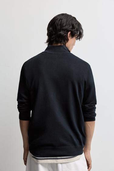 Zip-up high neck sweater — NAVY 4