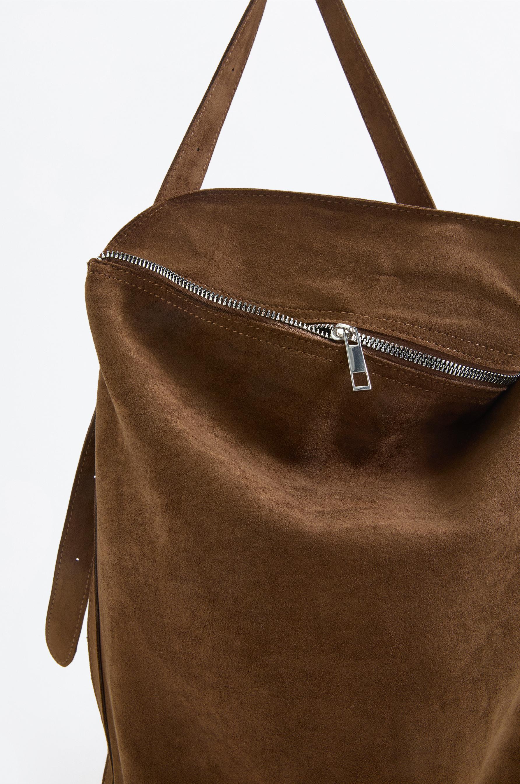 FAUX SUEDE SHOULDER BAG — BROWN