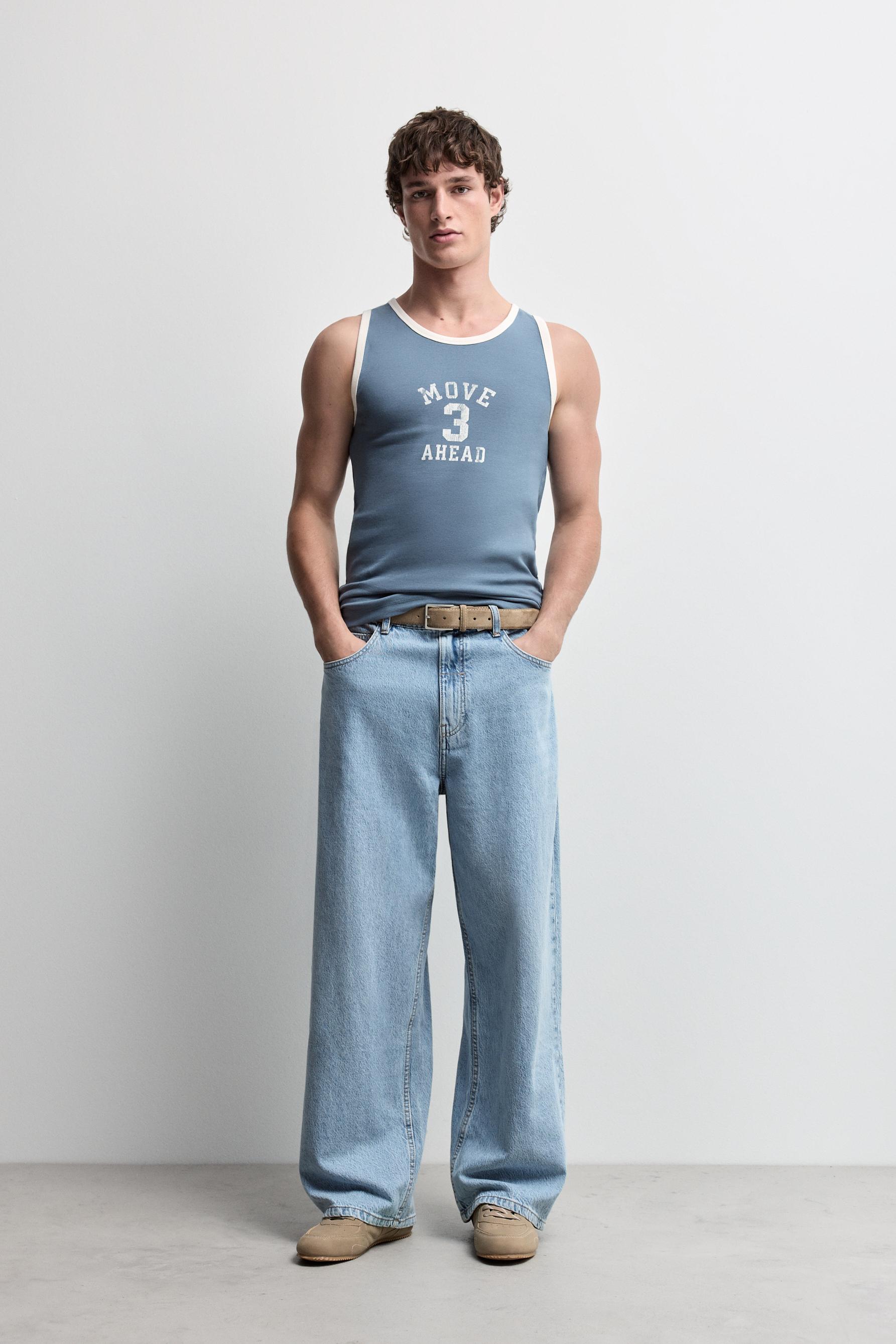 Contrast print tank top — MEDIUM BLUE