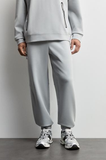 Wide-leg interlock trousers — GREY MARL 2