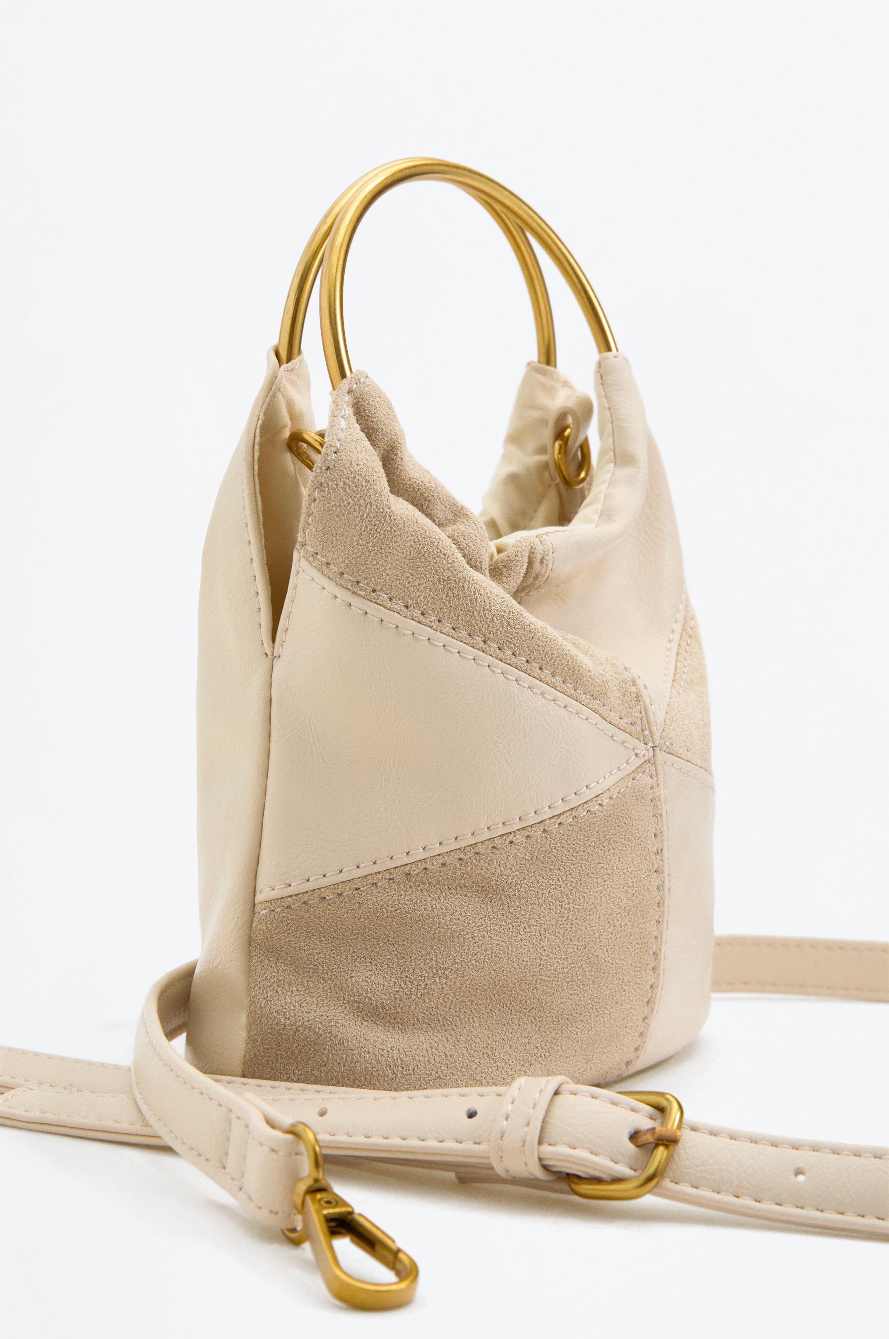 Patchwork crossbody bag with metal handle — ECRU