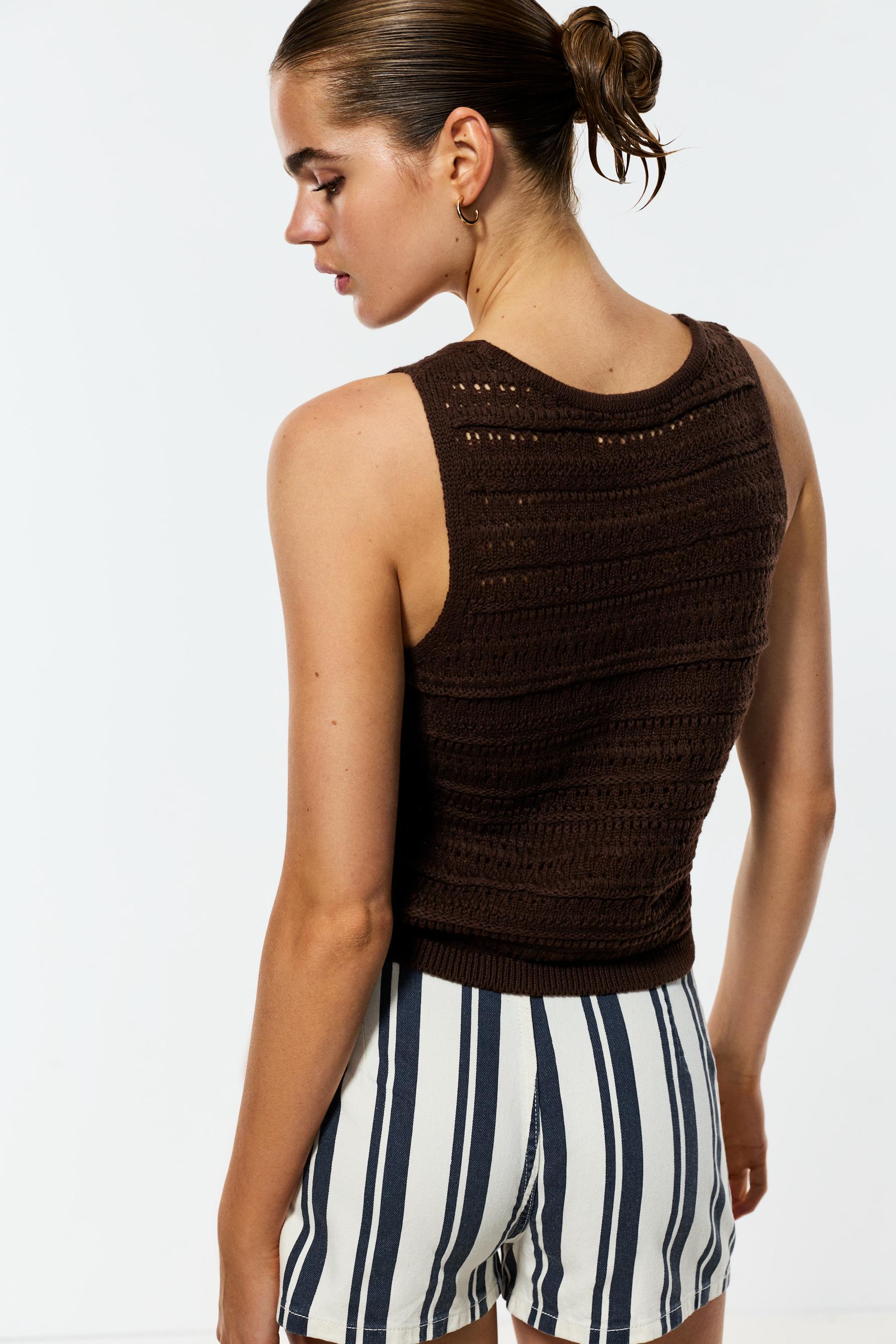 Cutwork knit top — DARK BROWN