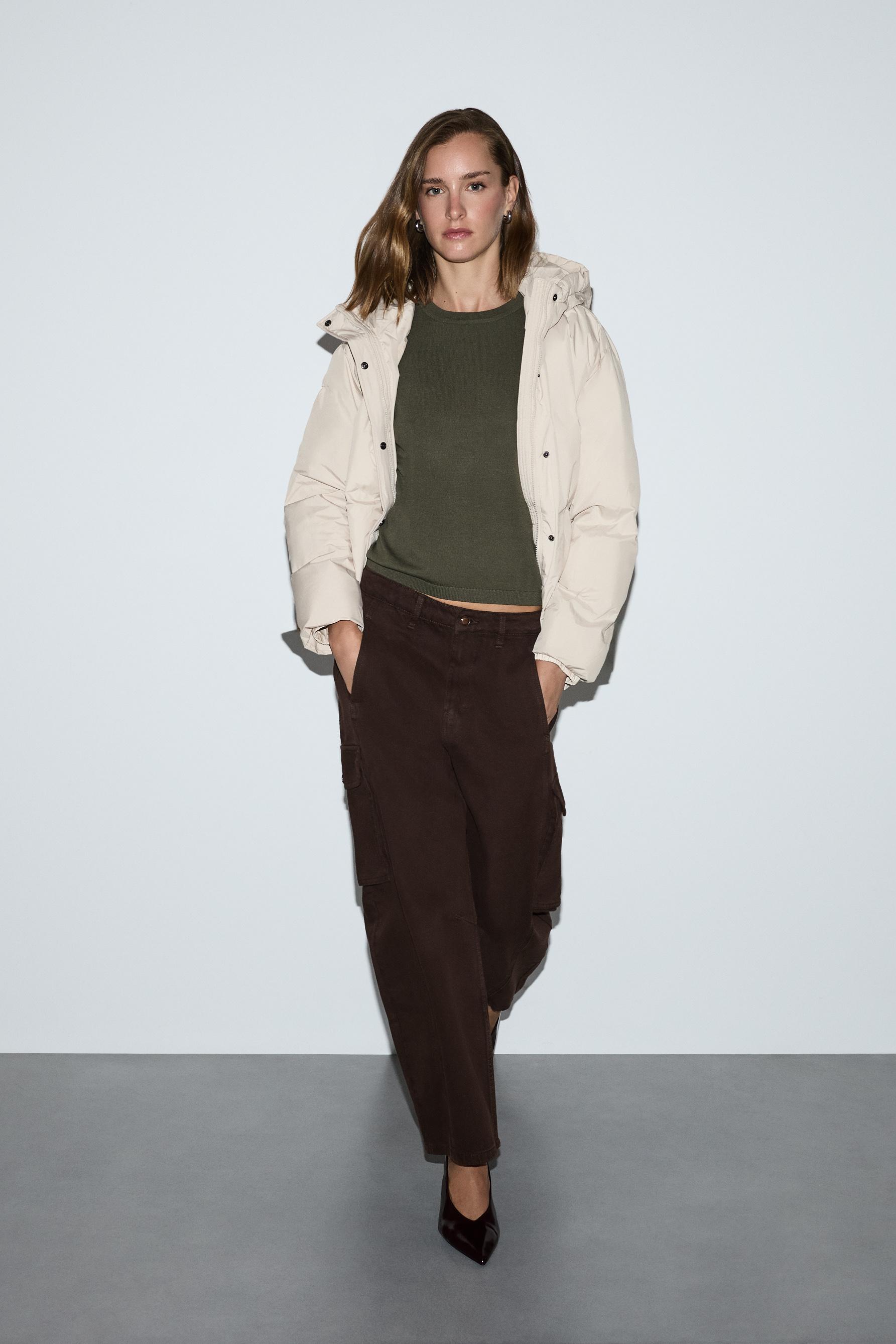 Hooded puffer jacket — ECRU