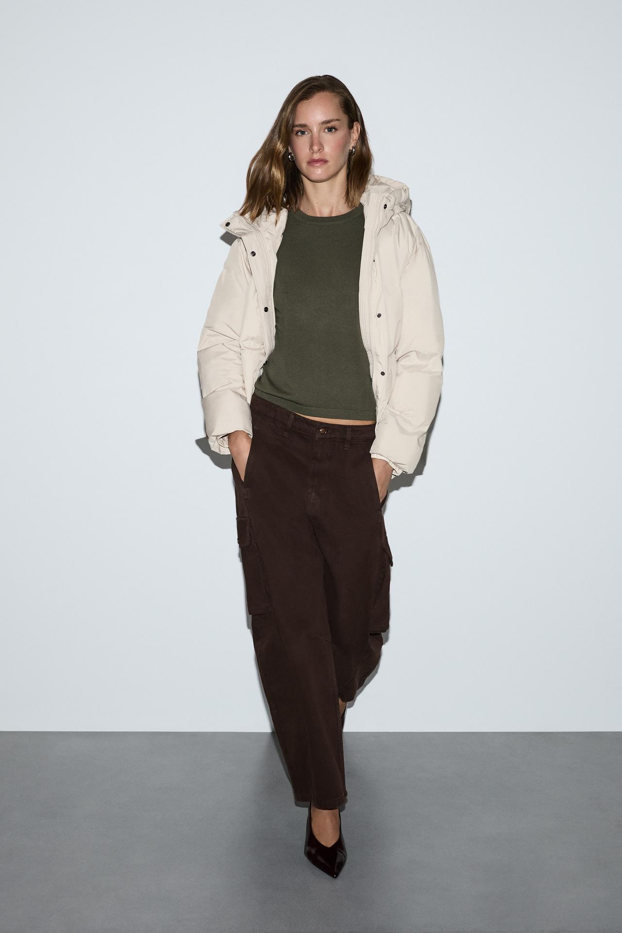 Hooded puffer jacket — ECRU