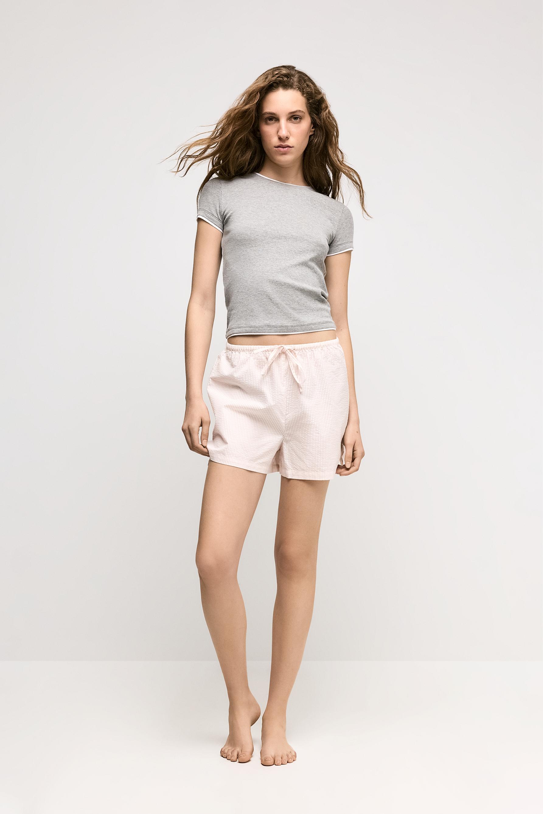 Striped pyjama shorts — PASTEL PINK