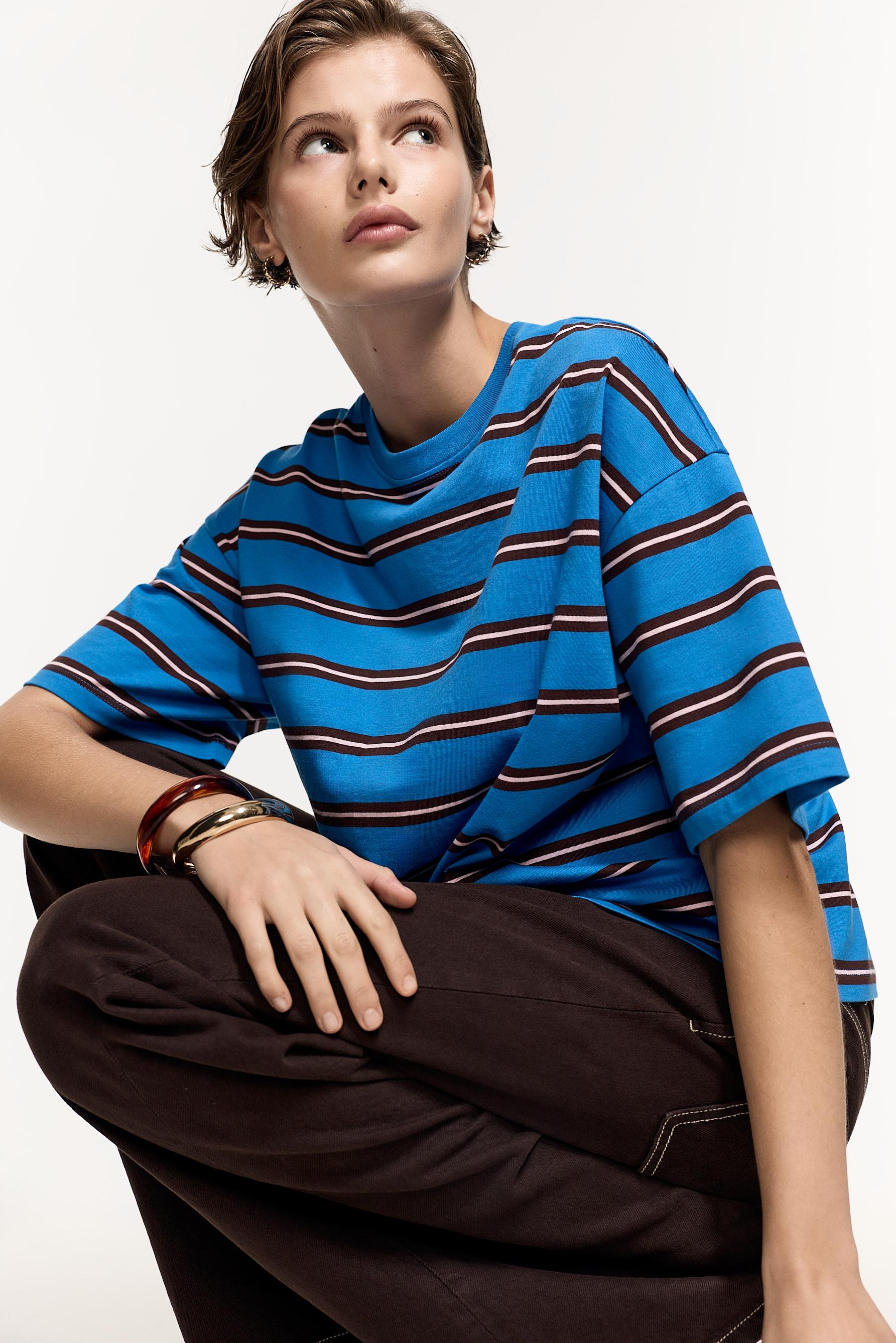 Women's Beige Striped T-Shirt — DEEP BLUE