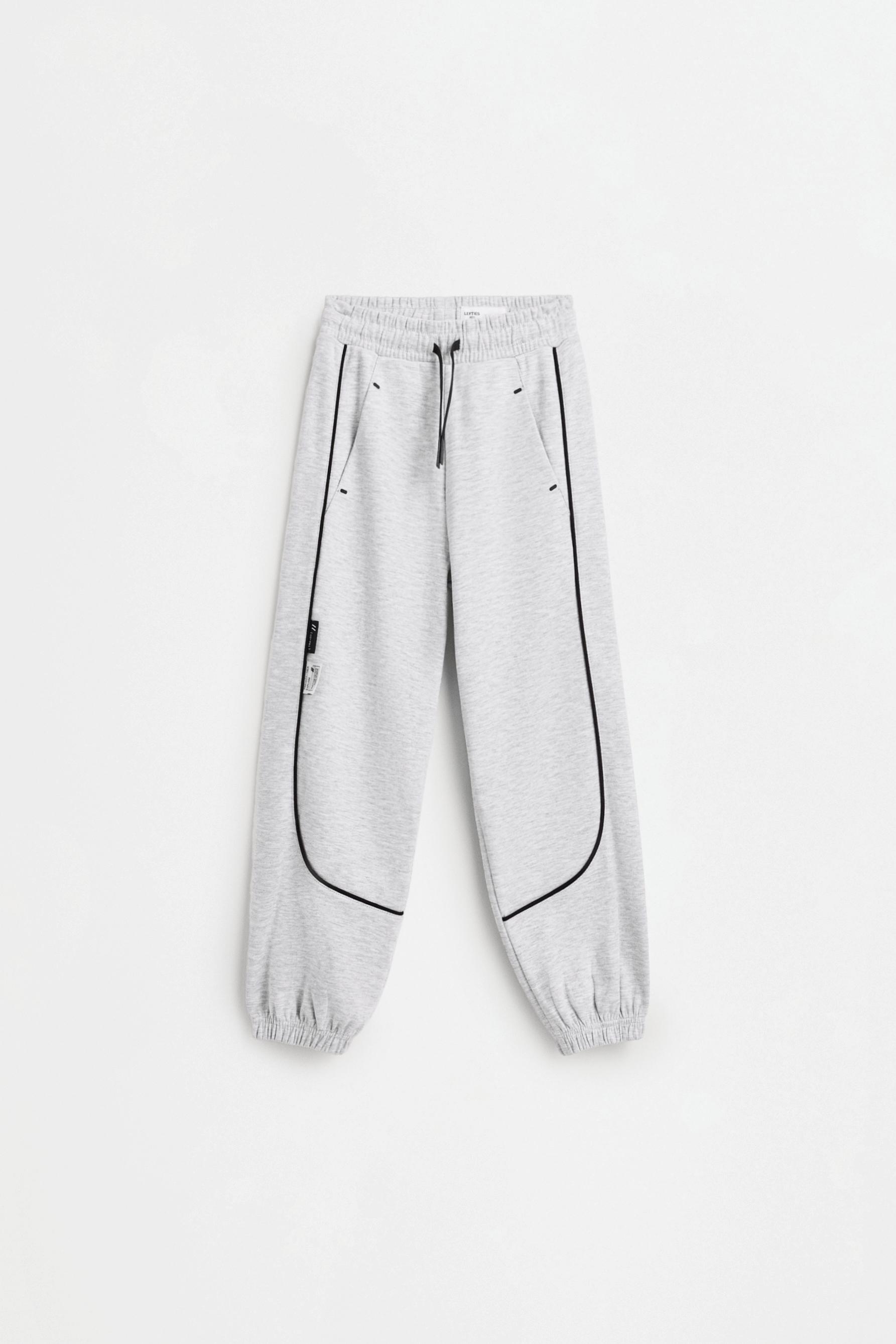 Interlock joggers with contrast piping — GREY MARL