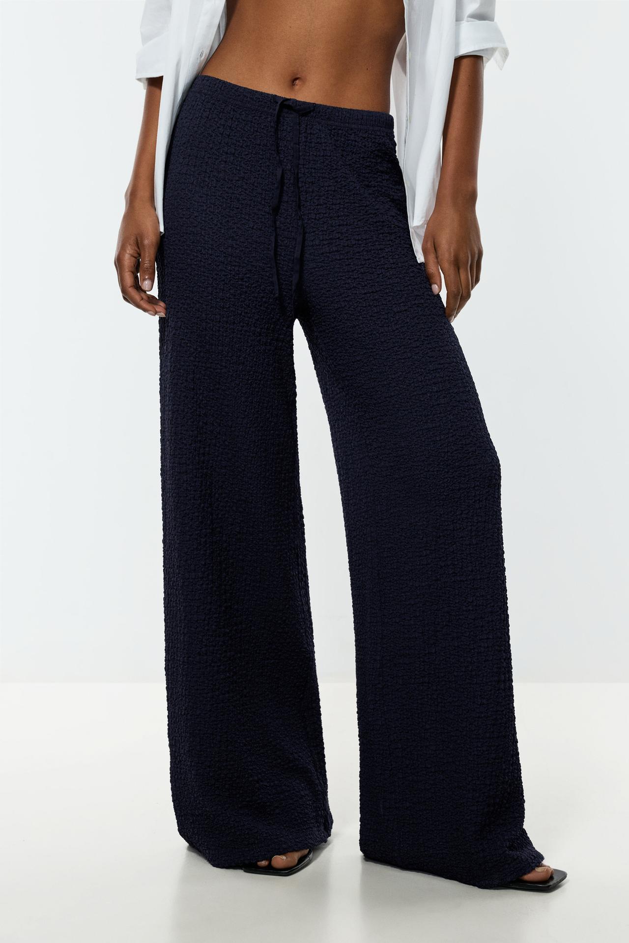 Textured wide-leg trousers — NAVY