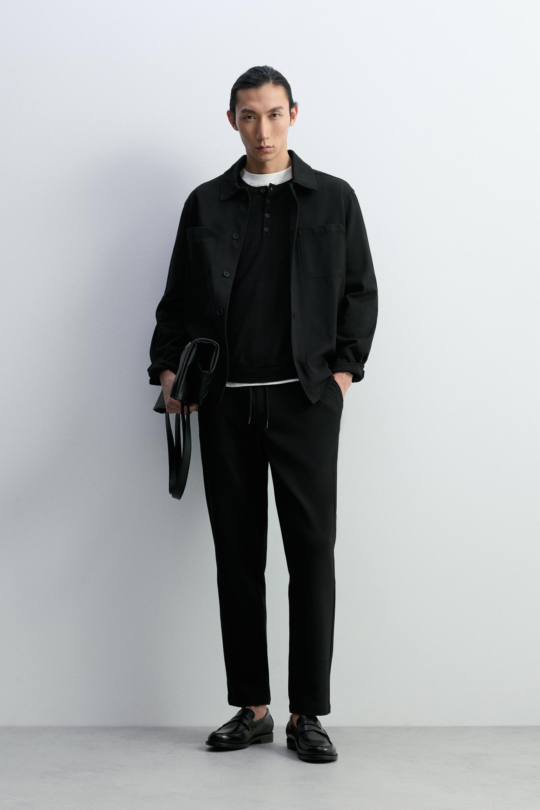 Textured pocket overshirt — BLACK