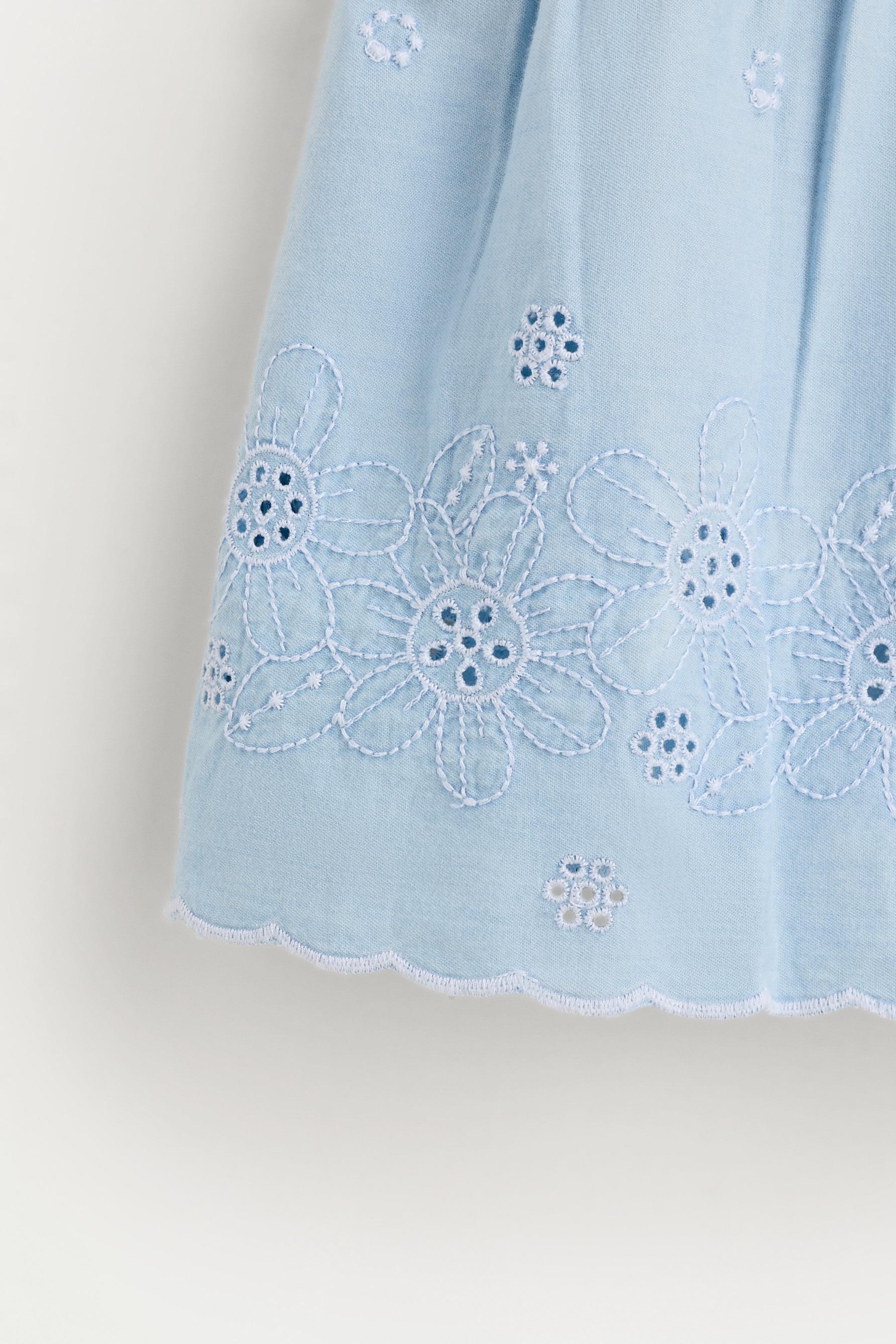 Embroidered denim top — PALE BLUE