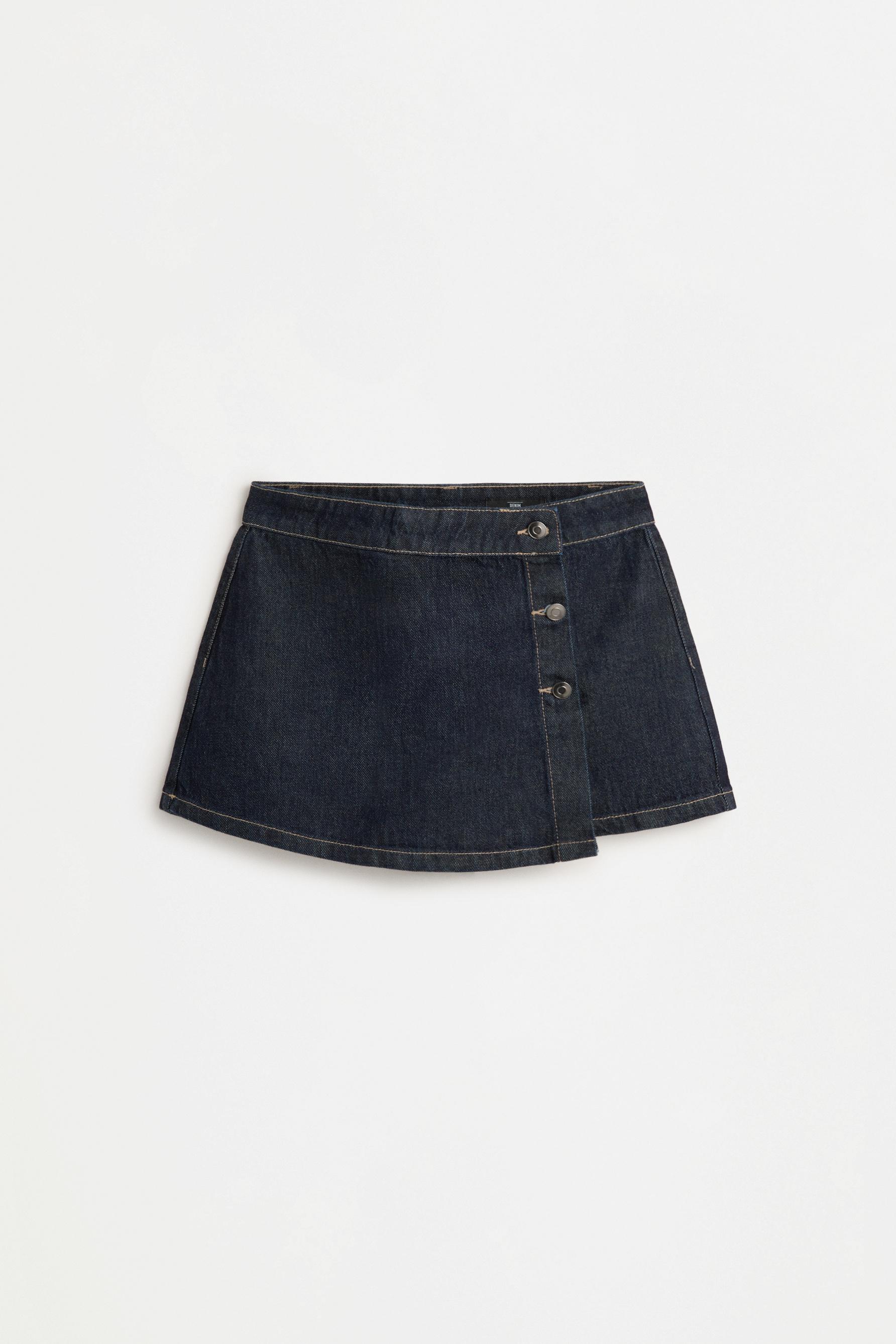Denim button-front skort — BLUE