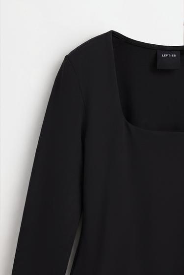 Polyamide square neckline bodysuit — BLACK 7