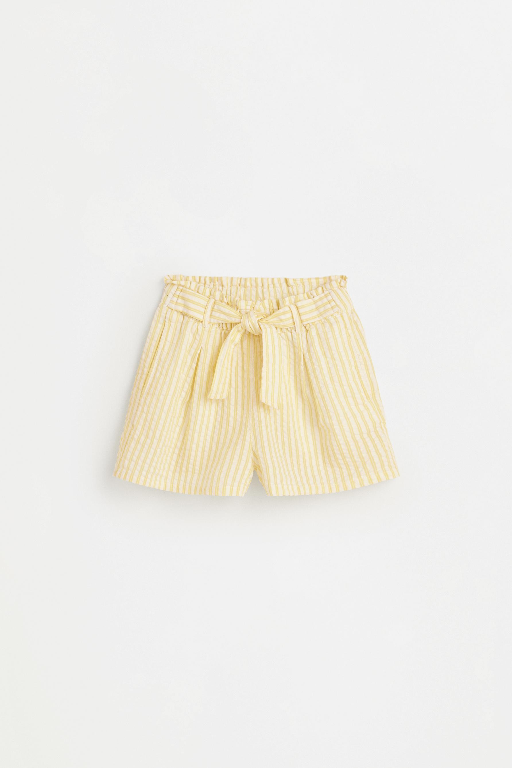 Striped seersucker shorts — YELLOW