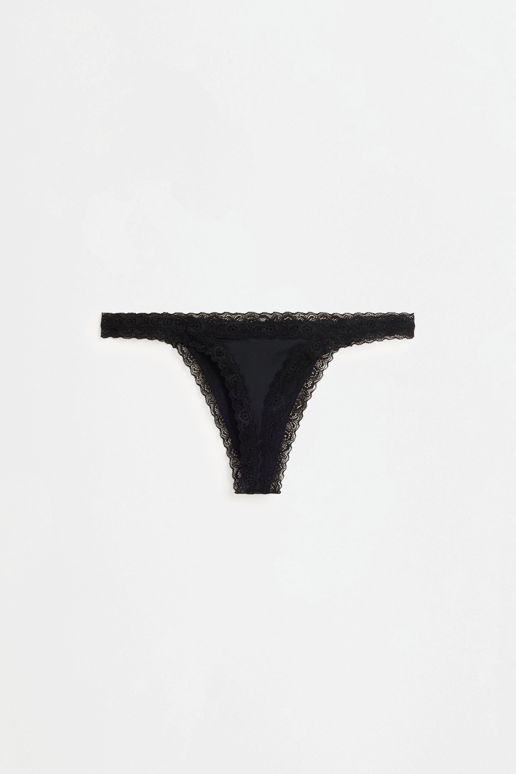 Lace Detail Thong (2-Pack) — BLACK