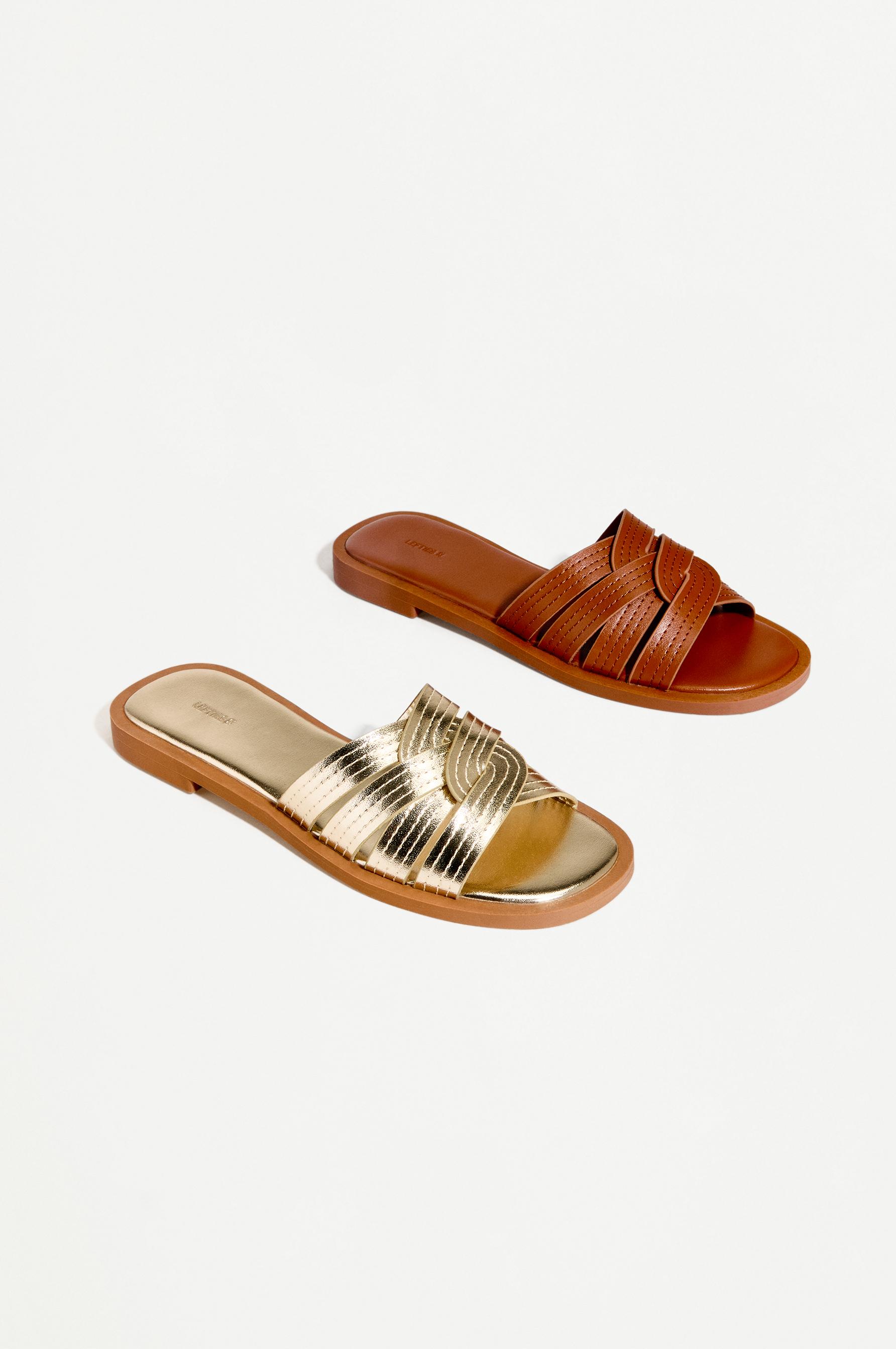 Braided flat slider sandals — GOLD