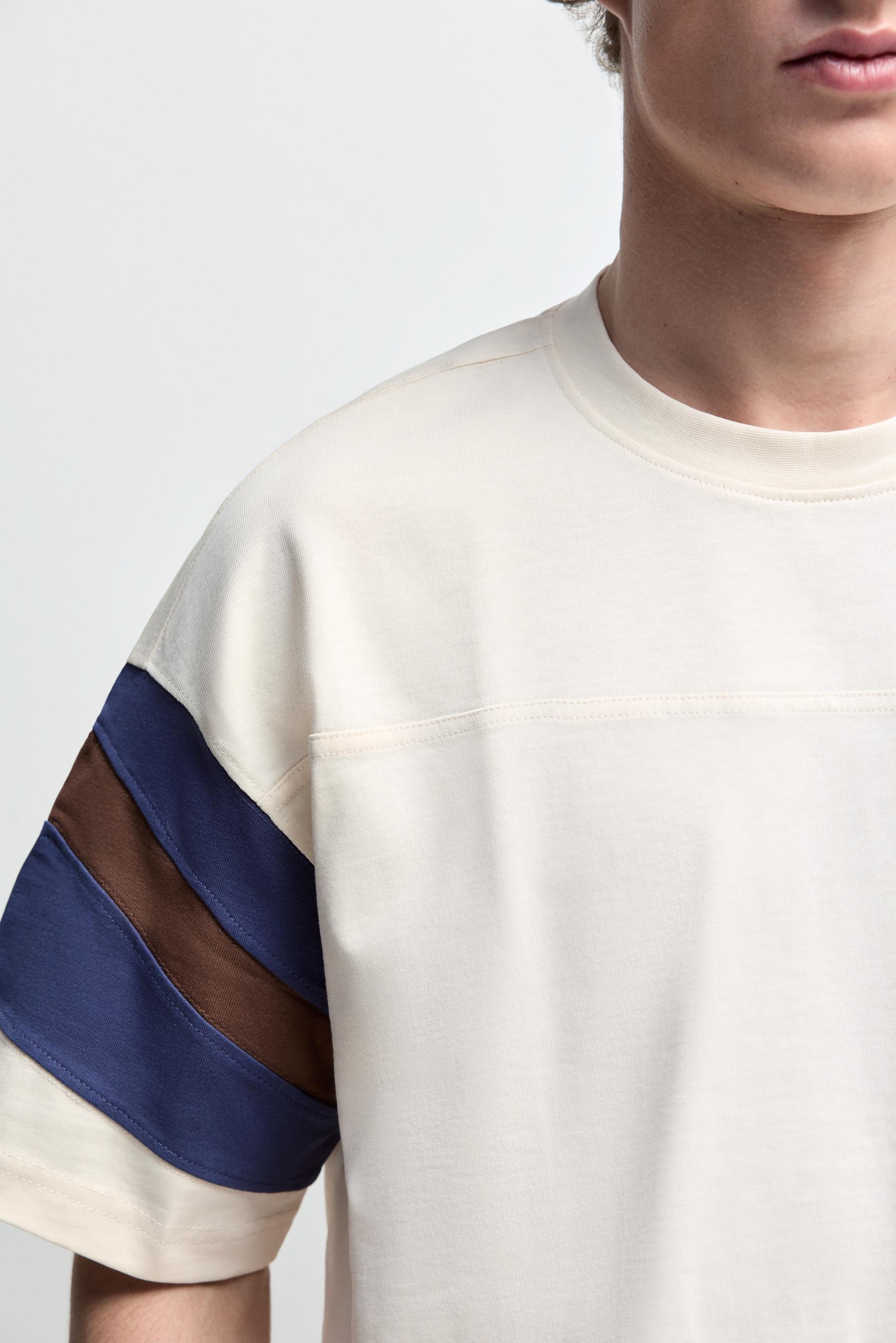 Color block band T-shirt — LIGHT BEIGE