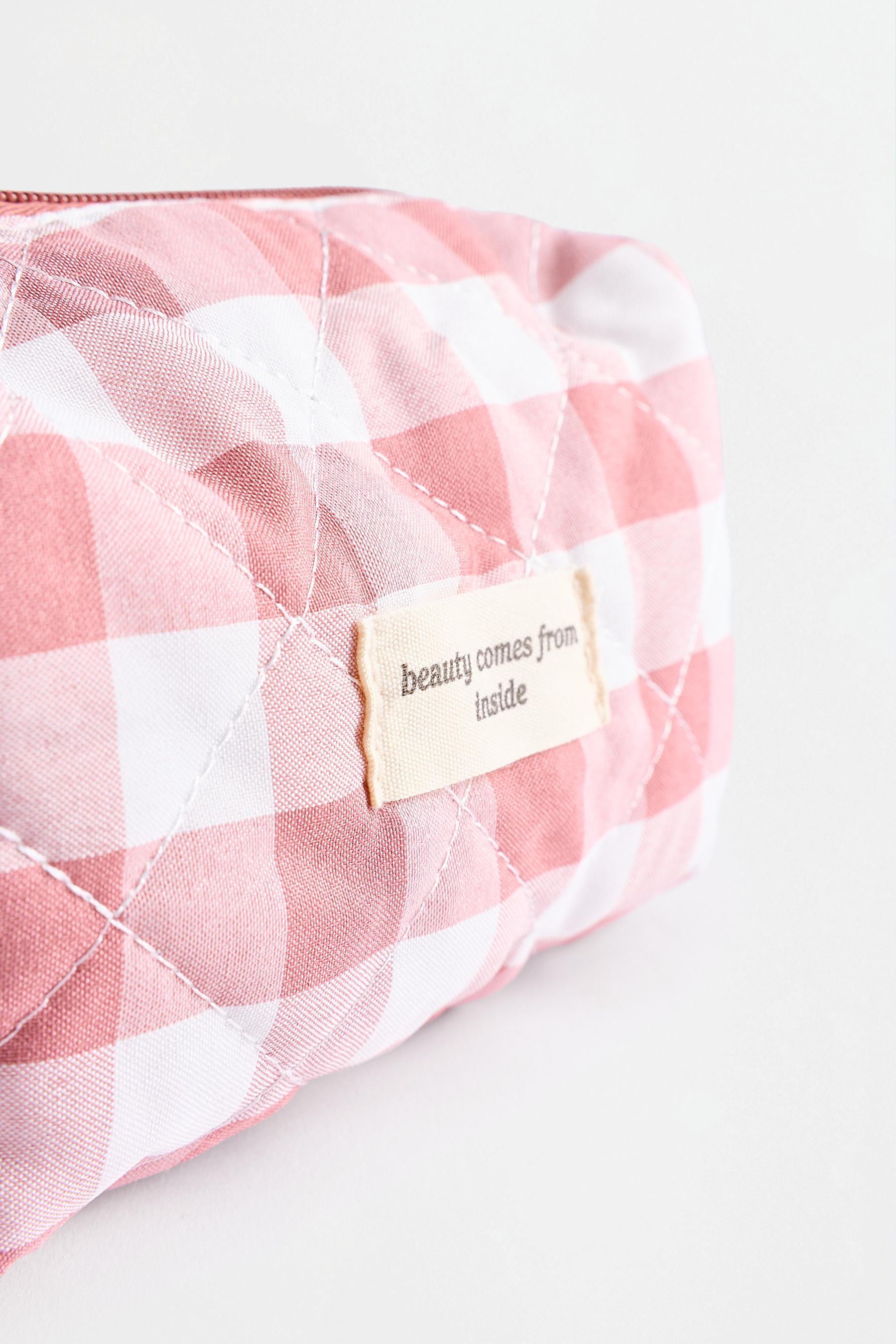 Small gingham print toiletry bag — PASTEL PINK