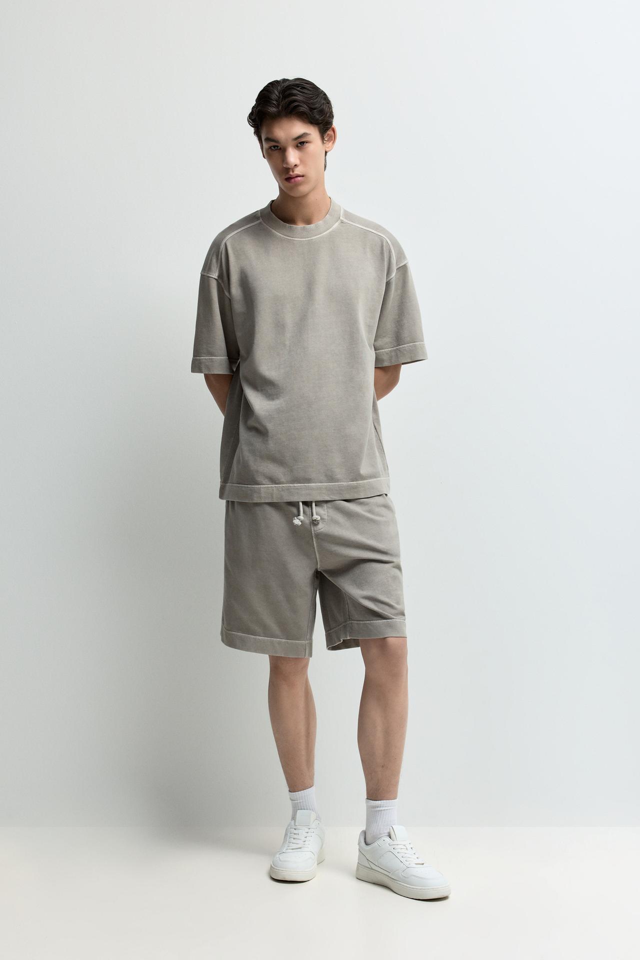 Faded-effect tracksuit Bermuda shorts — MEDIUM GREY