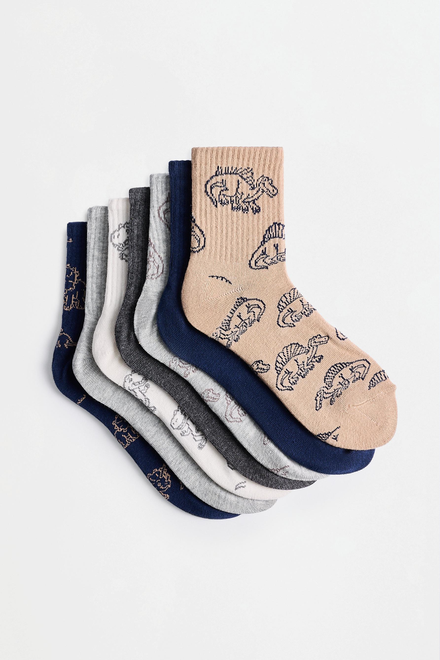 Dinosaur Ankle Socks (7-Pack) — GREY MARL