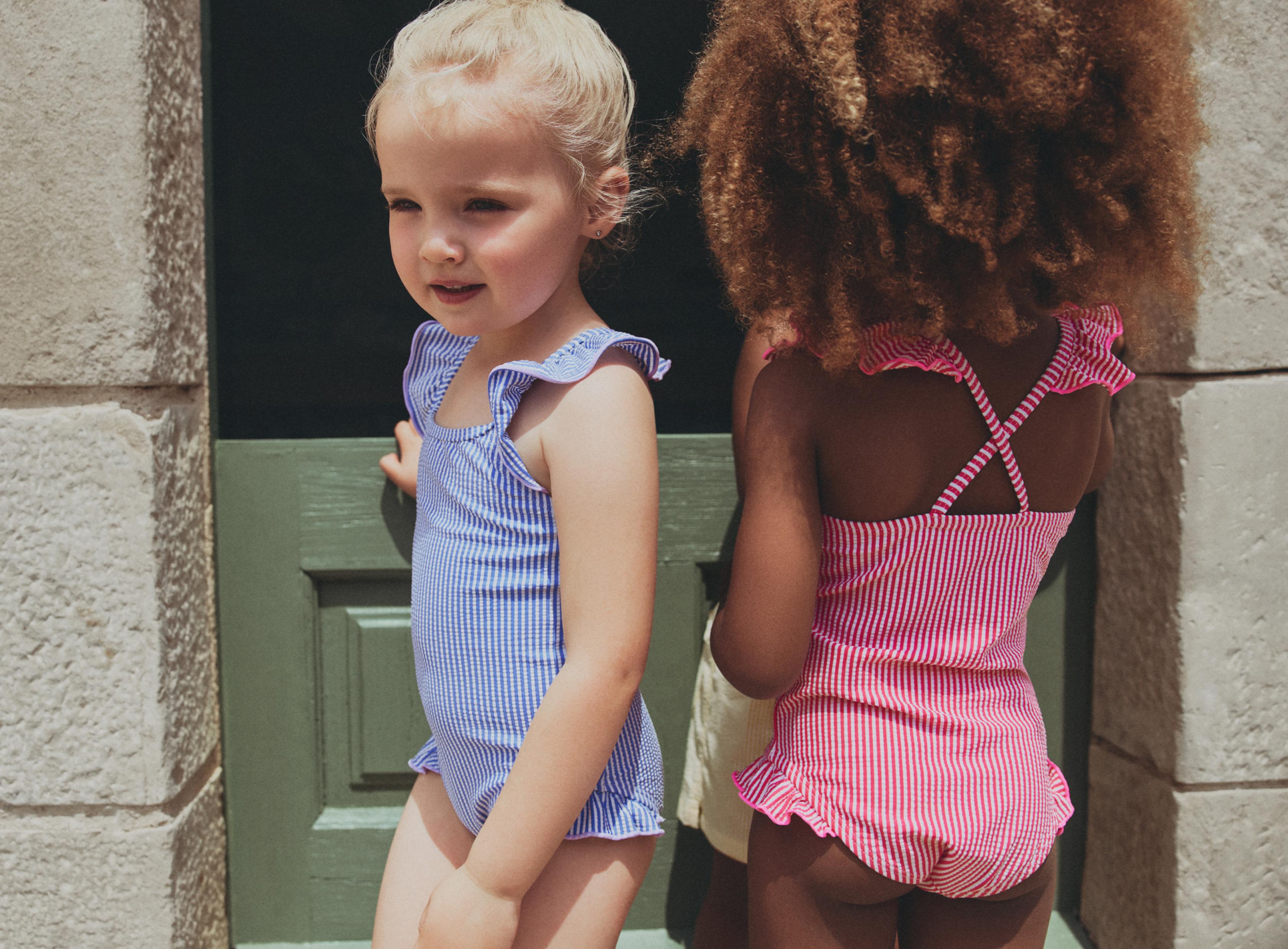Striped ruffled swimsuit — BLUE