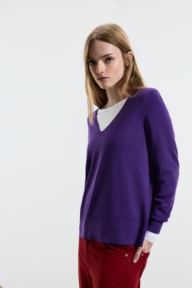 Basic V-neck sweater — LAVENDER 1