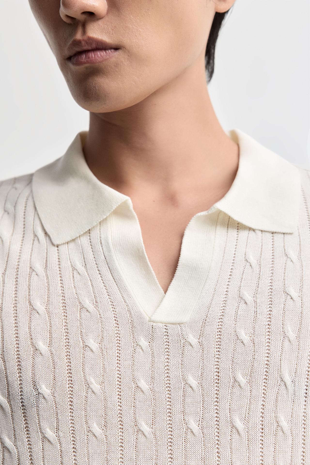 Linen knit polo shirt — OFF WHITE