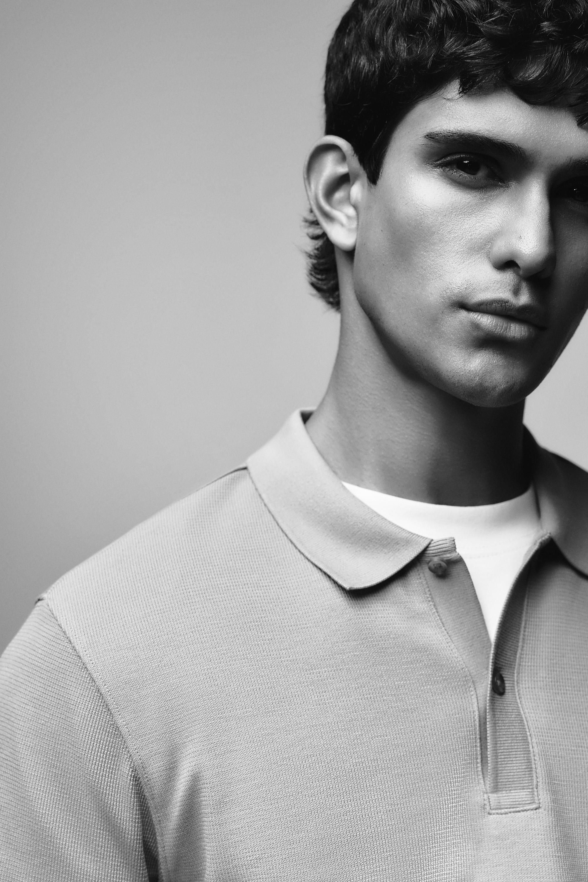 Basic textured polo shirt — BLUE GREY