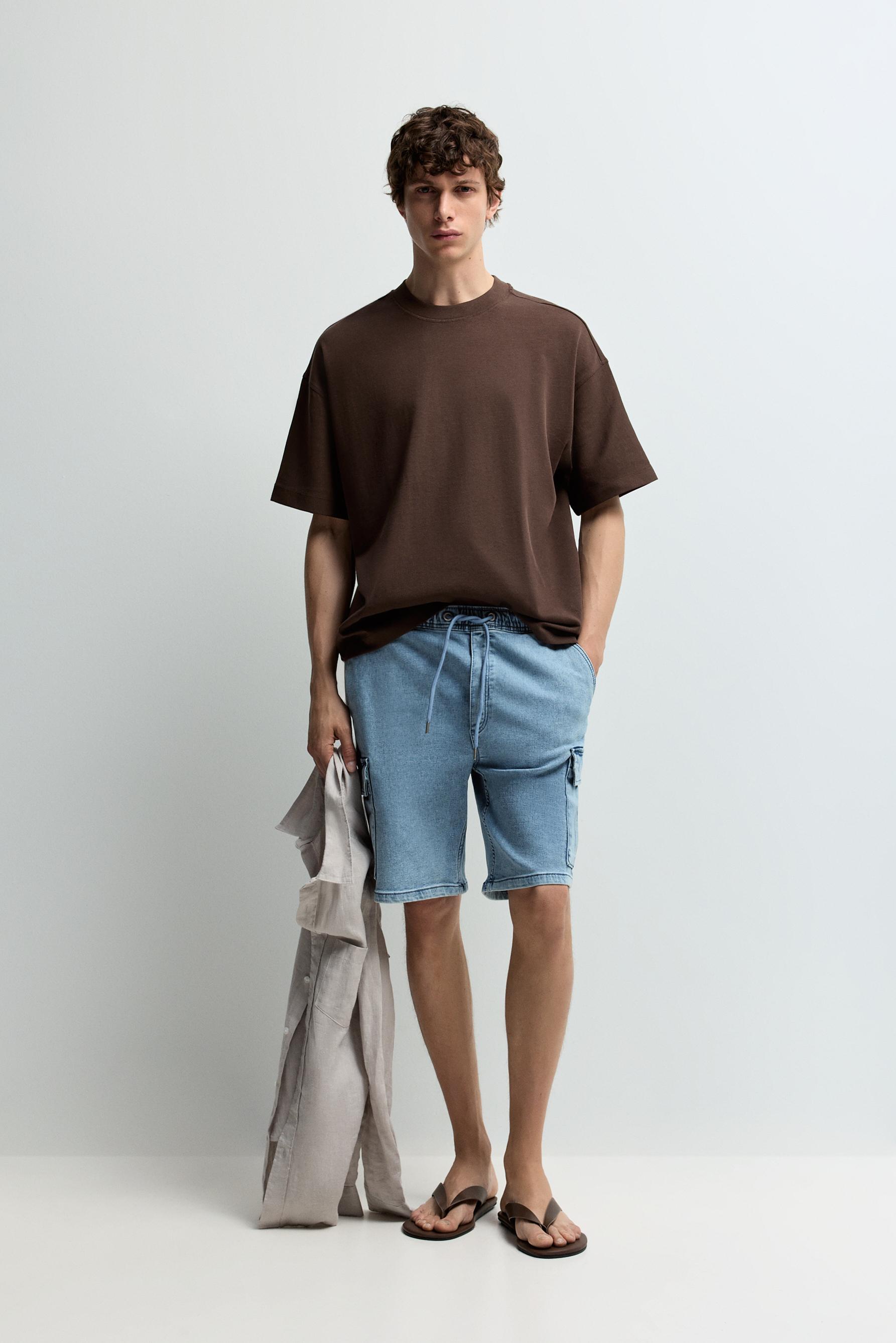 Denim cargo jogger Bermuda shorts — PALE BLUE
