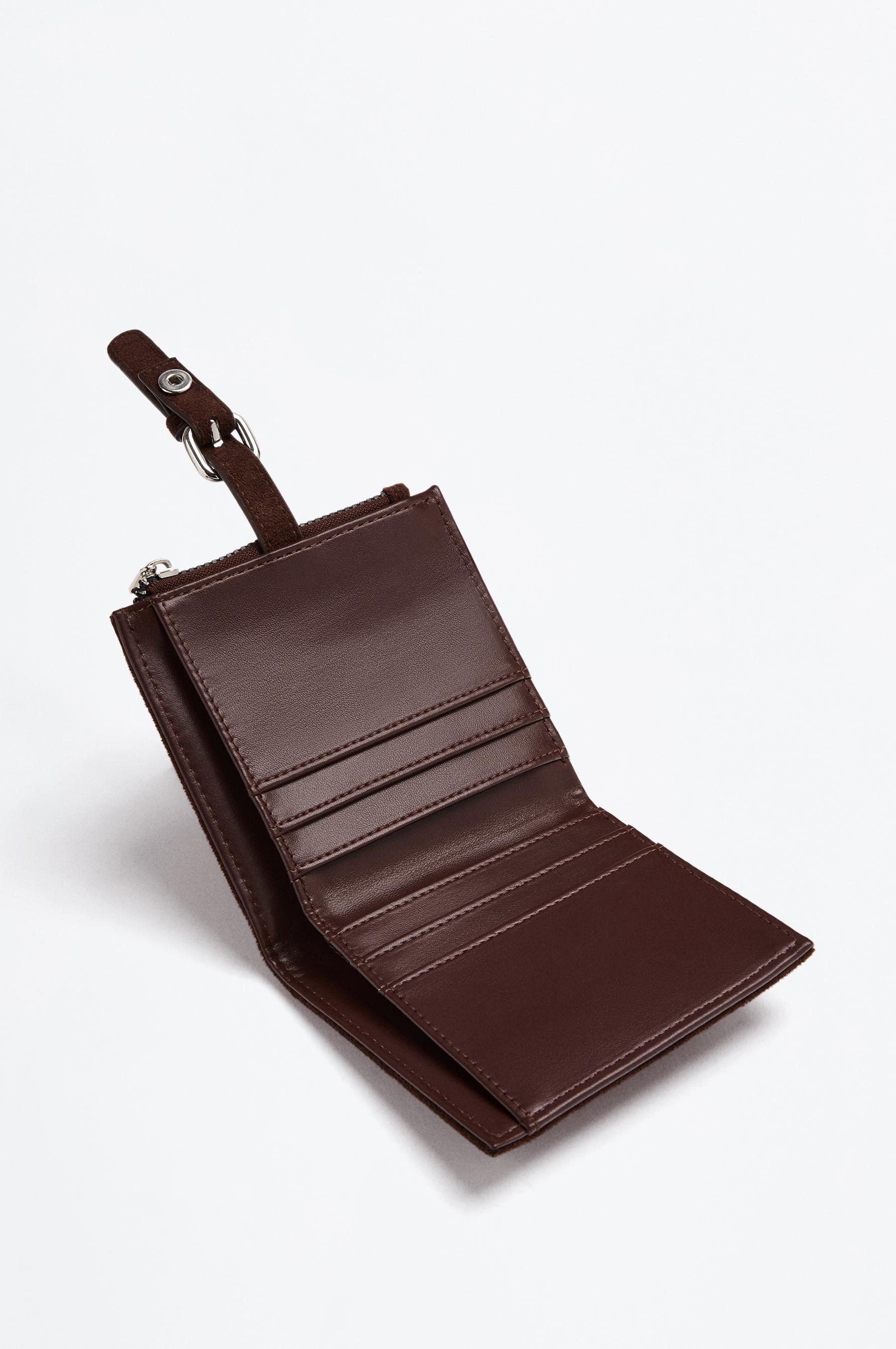 Faux suede wallet with belt detail — BROWN