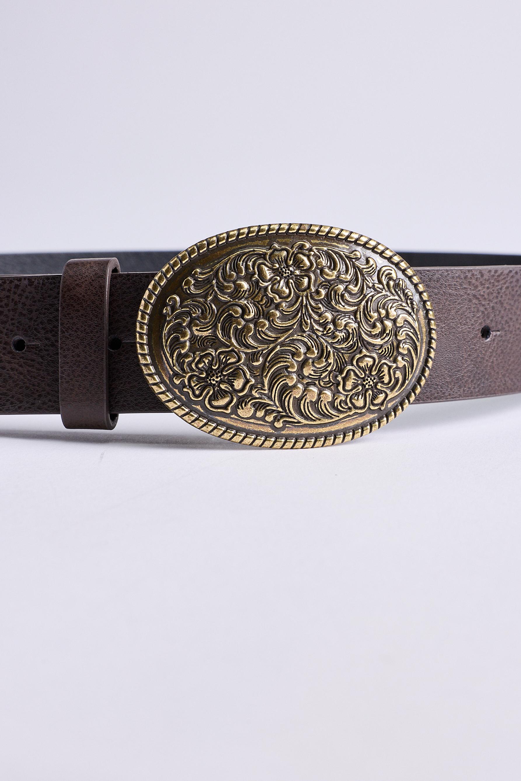 Large buckle belt — CHOCOLATE BROWN