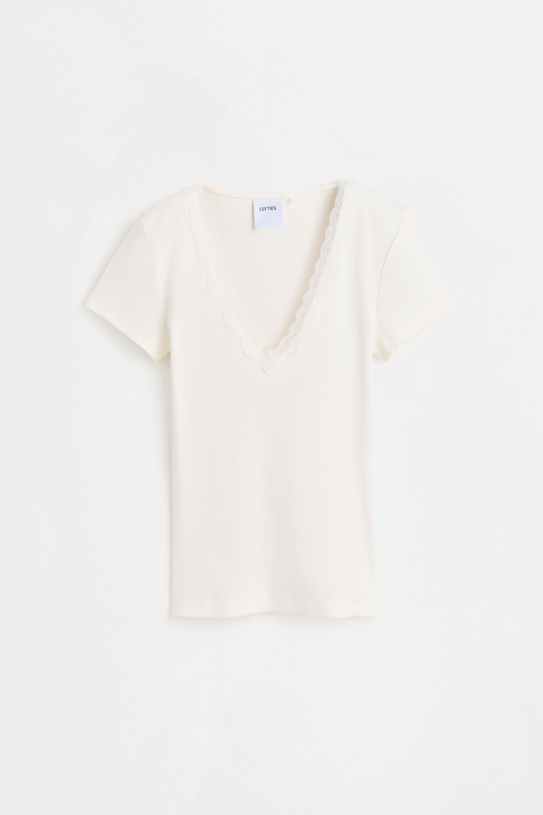 Ribbed lace T-shirt — OFF WHITE