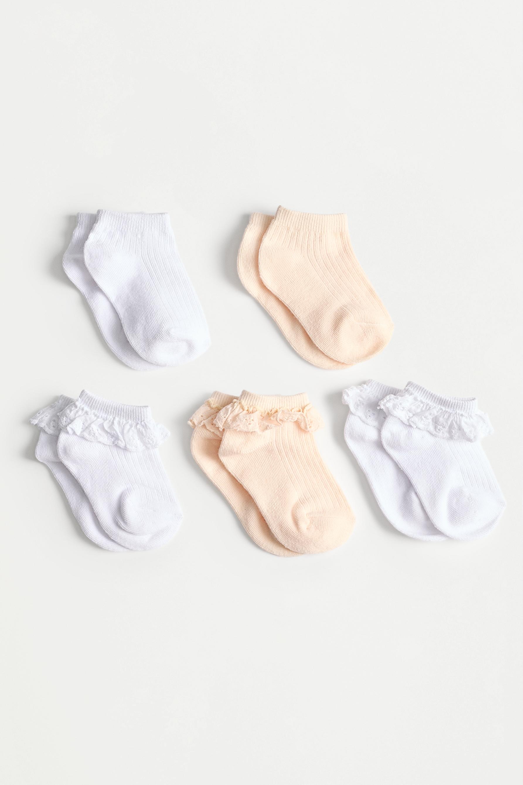 Lace Trim Ankle Socks (5-Pack) — PINK/WHITE