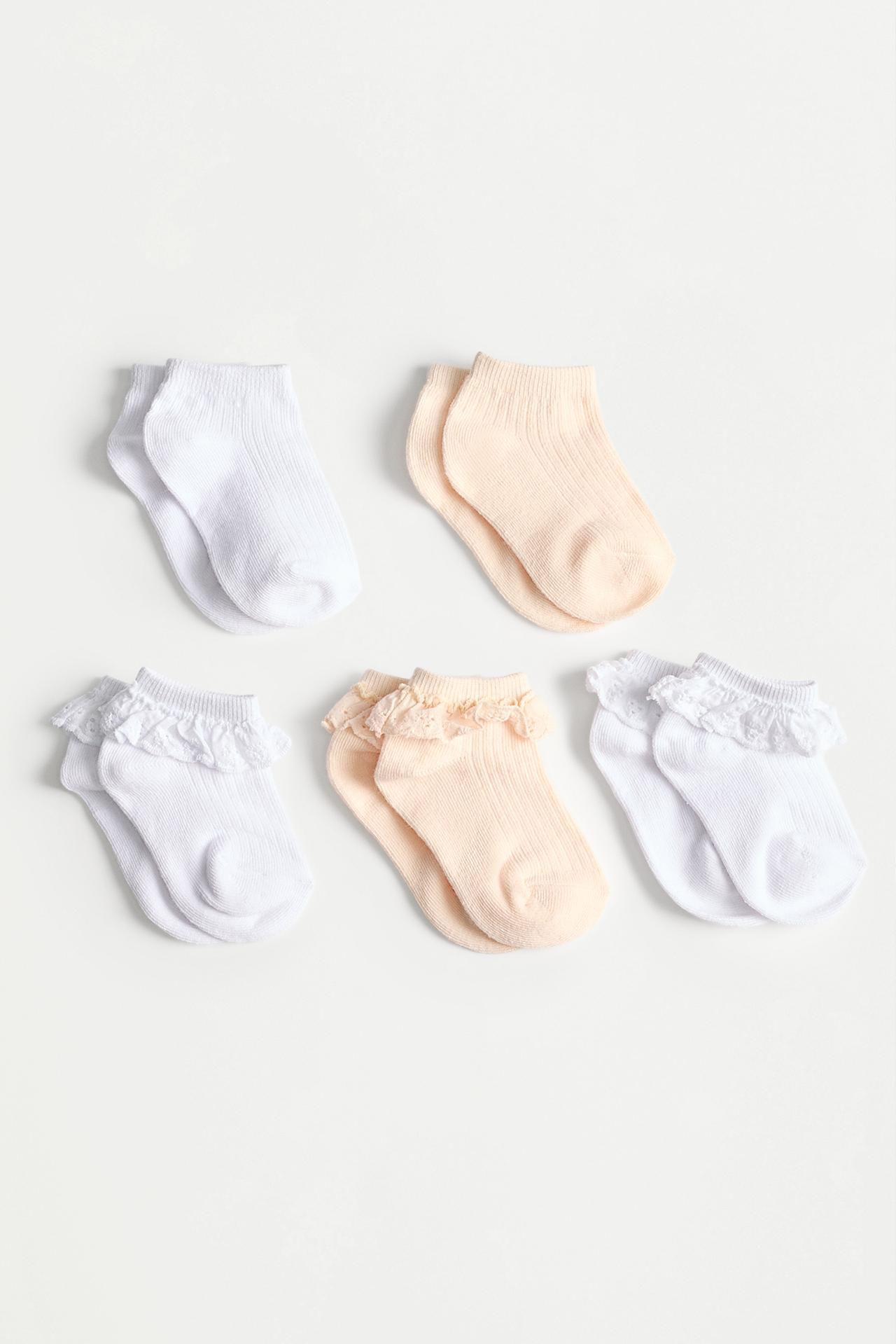 Lace Trim Ankle Socks (5-Pack) — PINK/WHITE