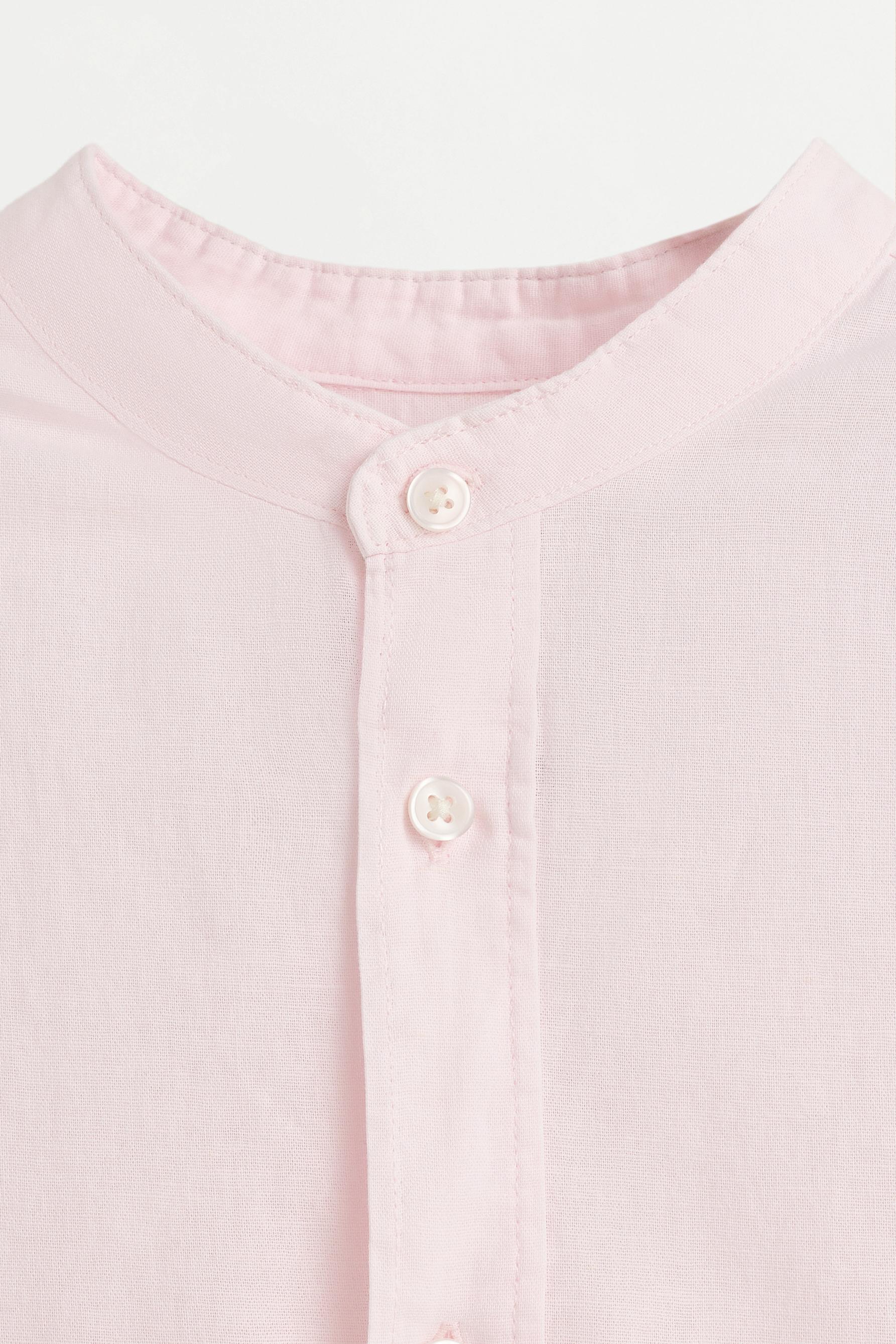 Linen and cotton stand collar shirt — NEON PINK