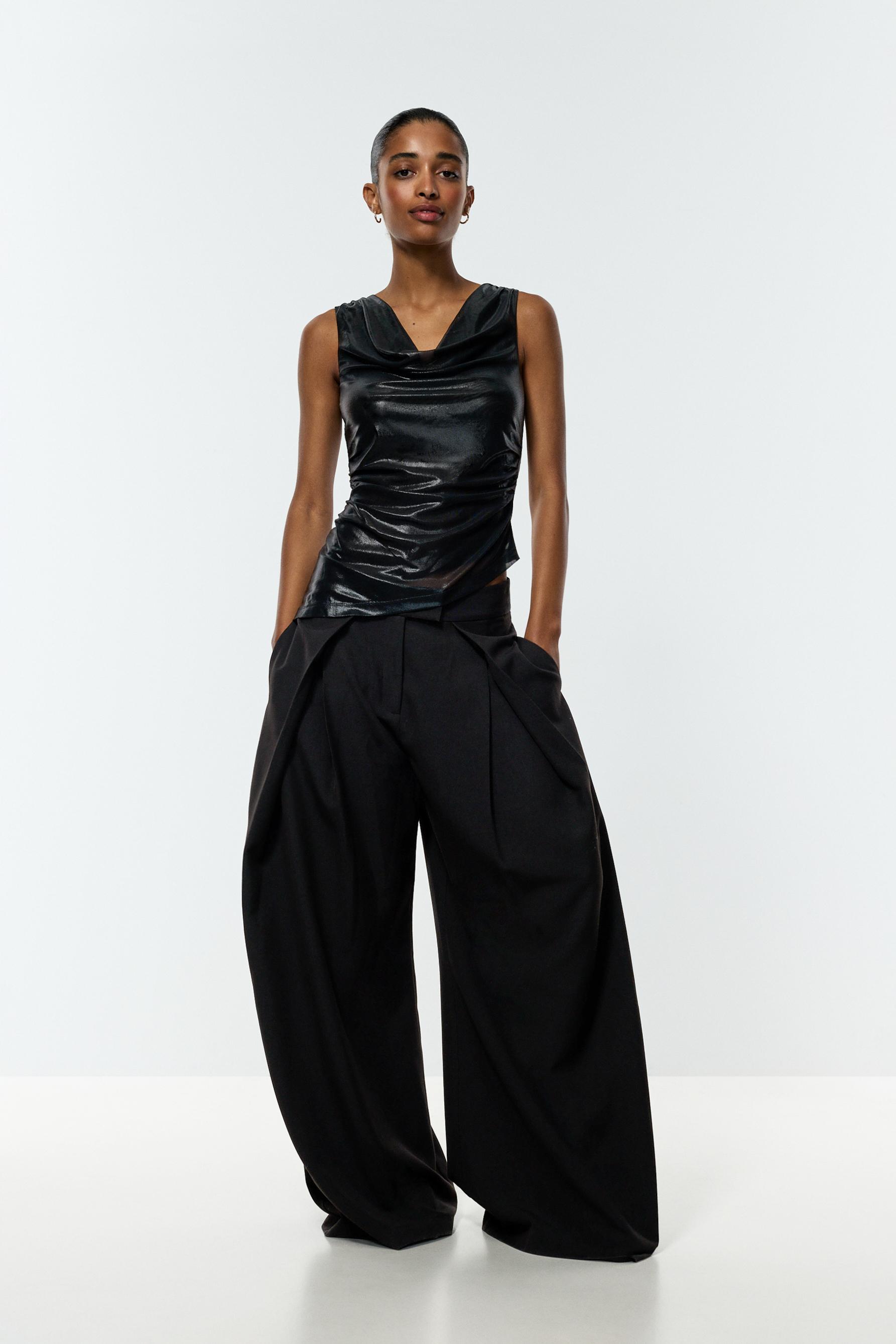 Metallic effect asymmetrical top — BLACK