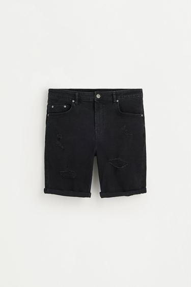 Distressed skinny denim Bermuda shorts — BLACK 6
