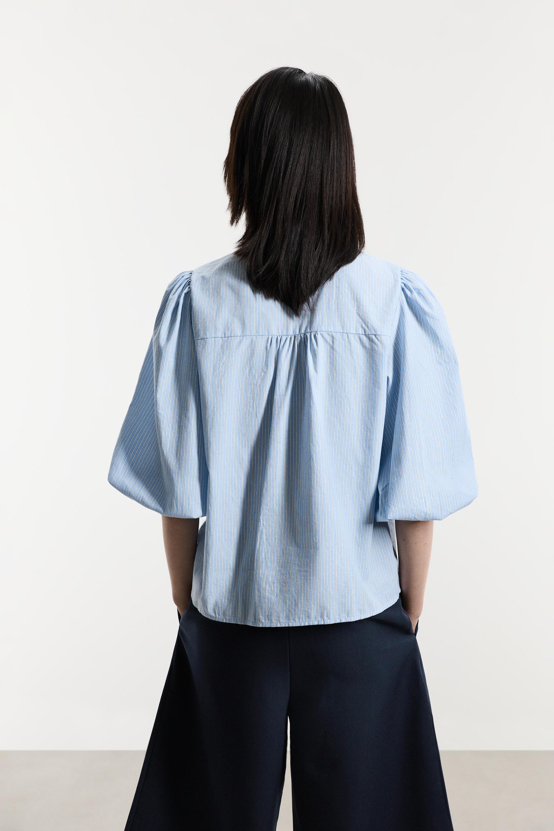 Tie-neck shirt — PALE BLUE