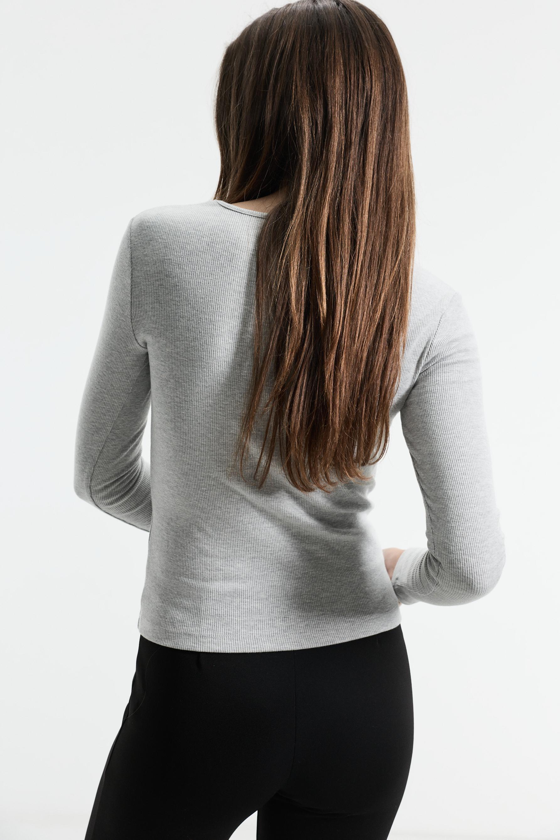 Ribbed long sleeve T-shirt — GREY MARL