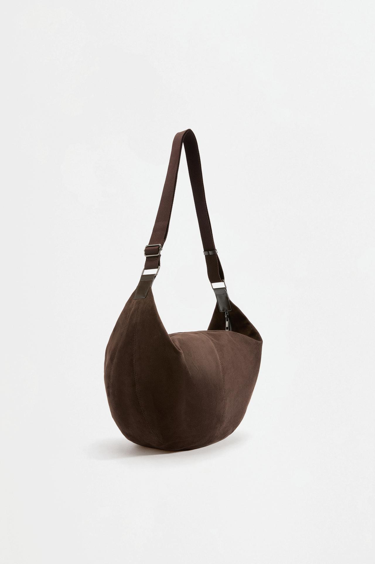 Large faux suede crossbody bag — BROWN