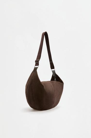 Large faux suede crossbody bag — BROWN 2
