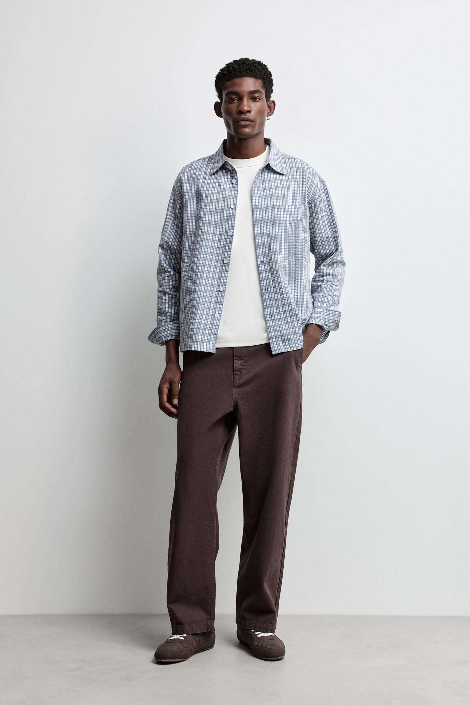 Textured check shirt — MEDIUM BLUE