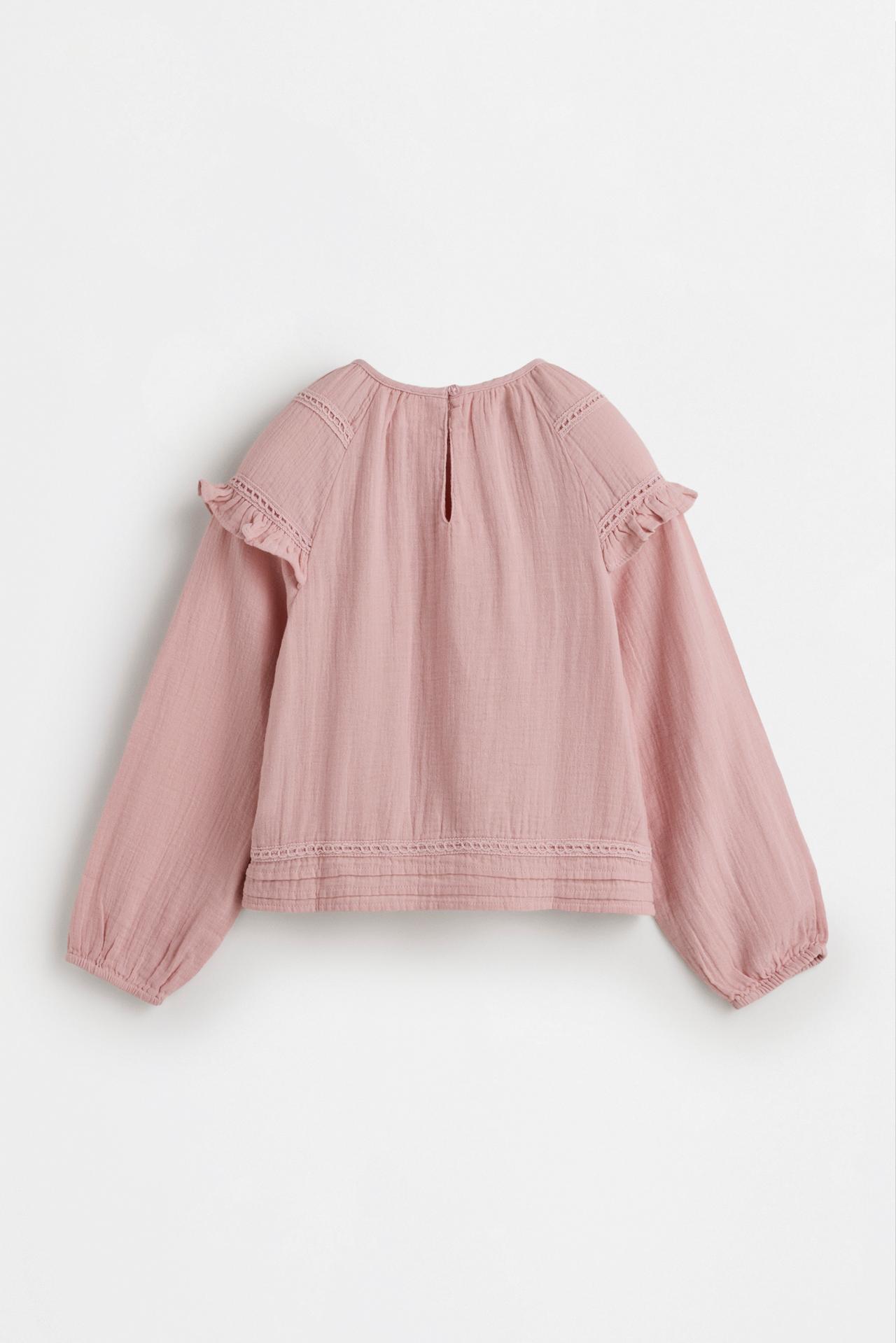Double gauze blouse with openwork trim — DUSTY PINK
