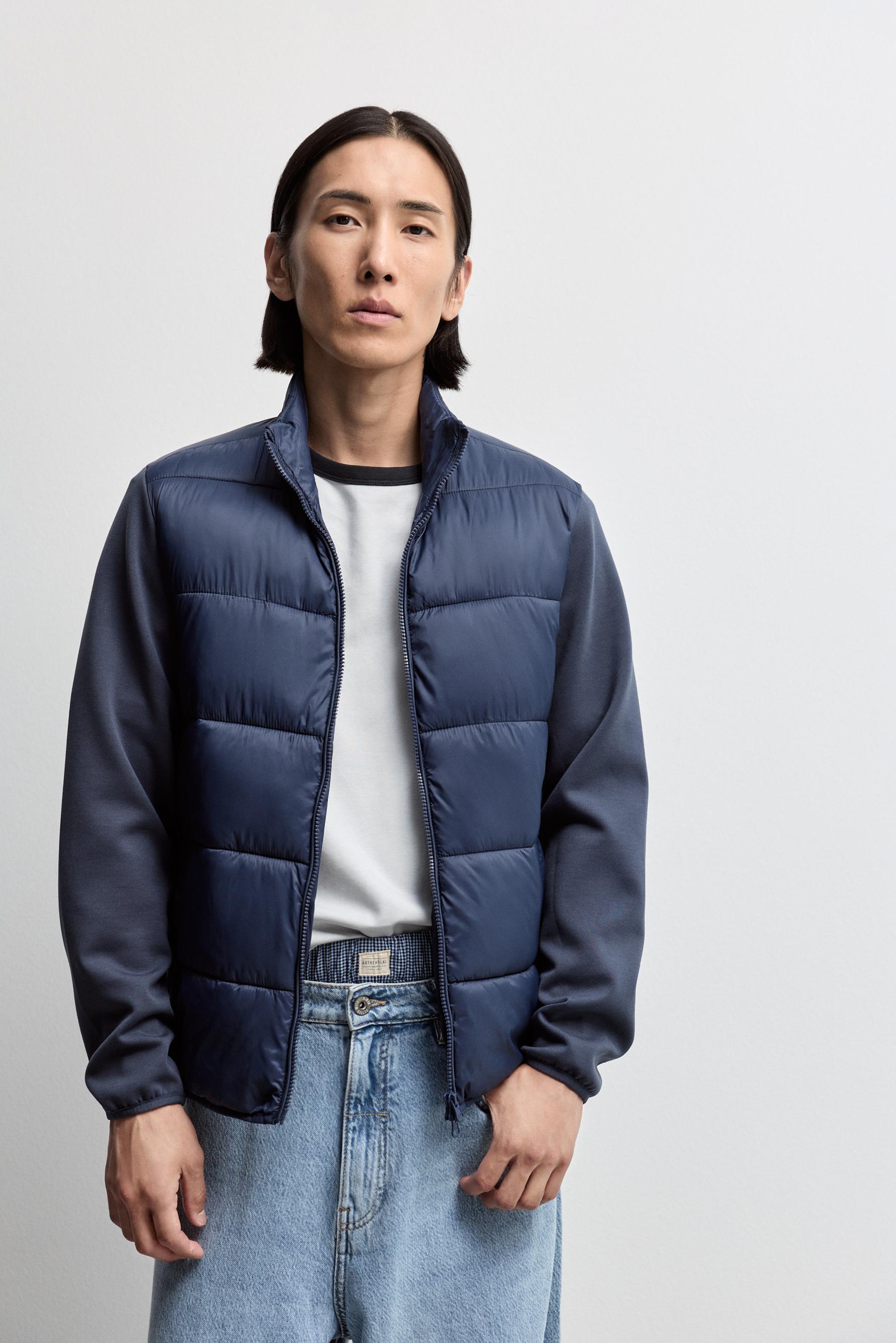 Quilted jacket with interlock sleeves — BLUE