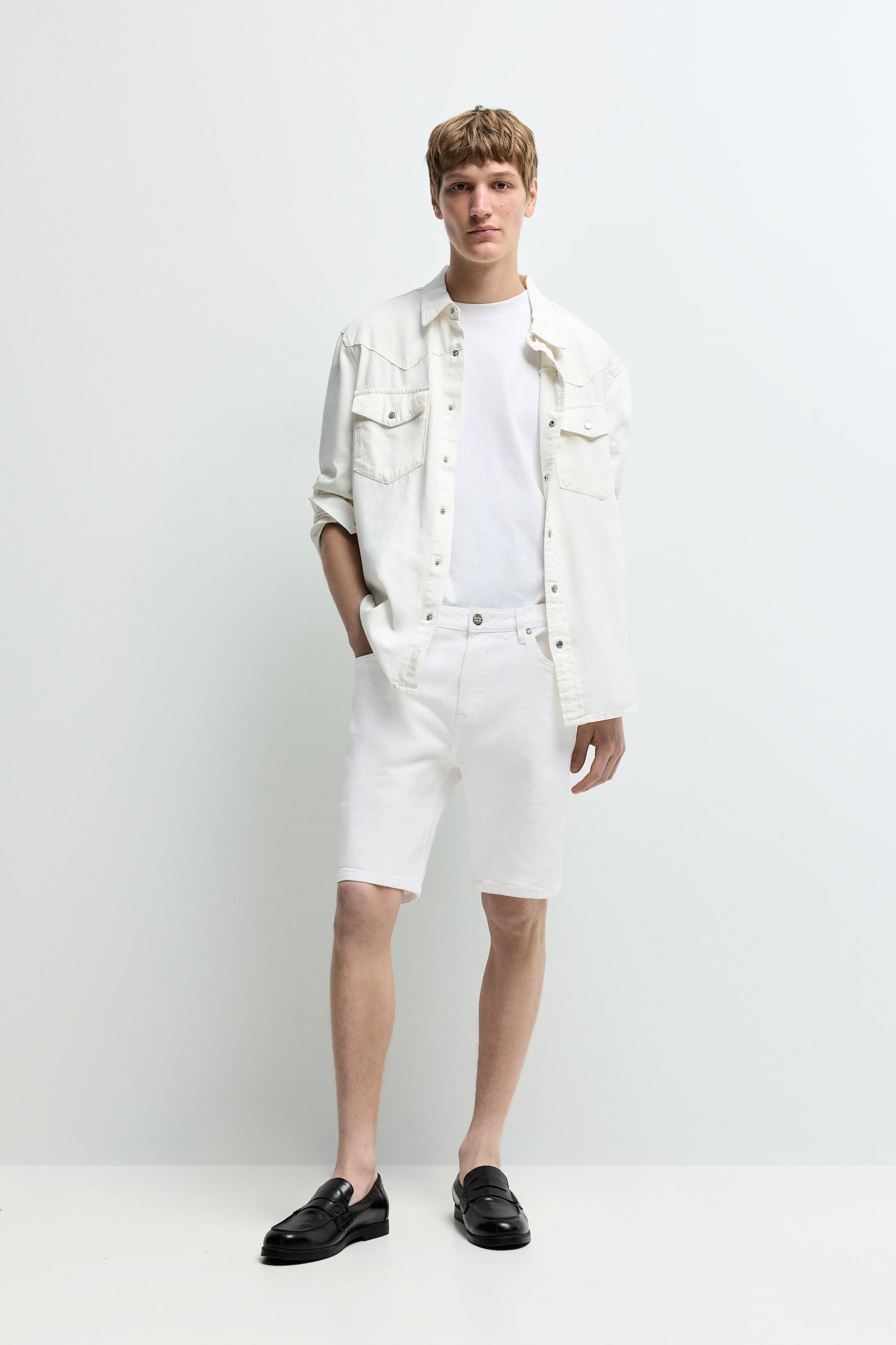 Slim denim Bermuda shorts — WHITE