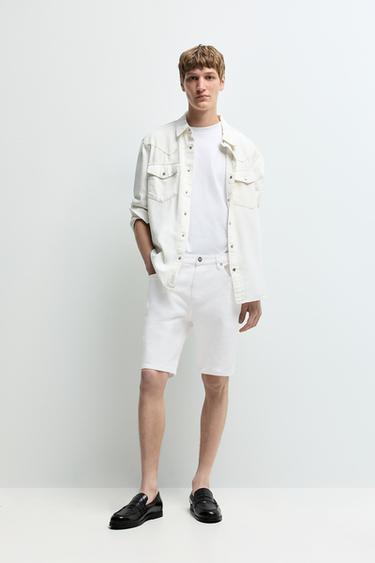 Slim denim Bermuda shorts — WHITE 1