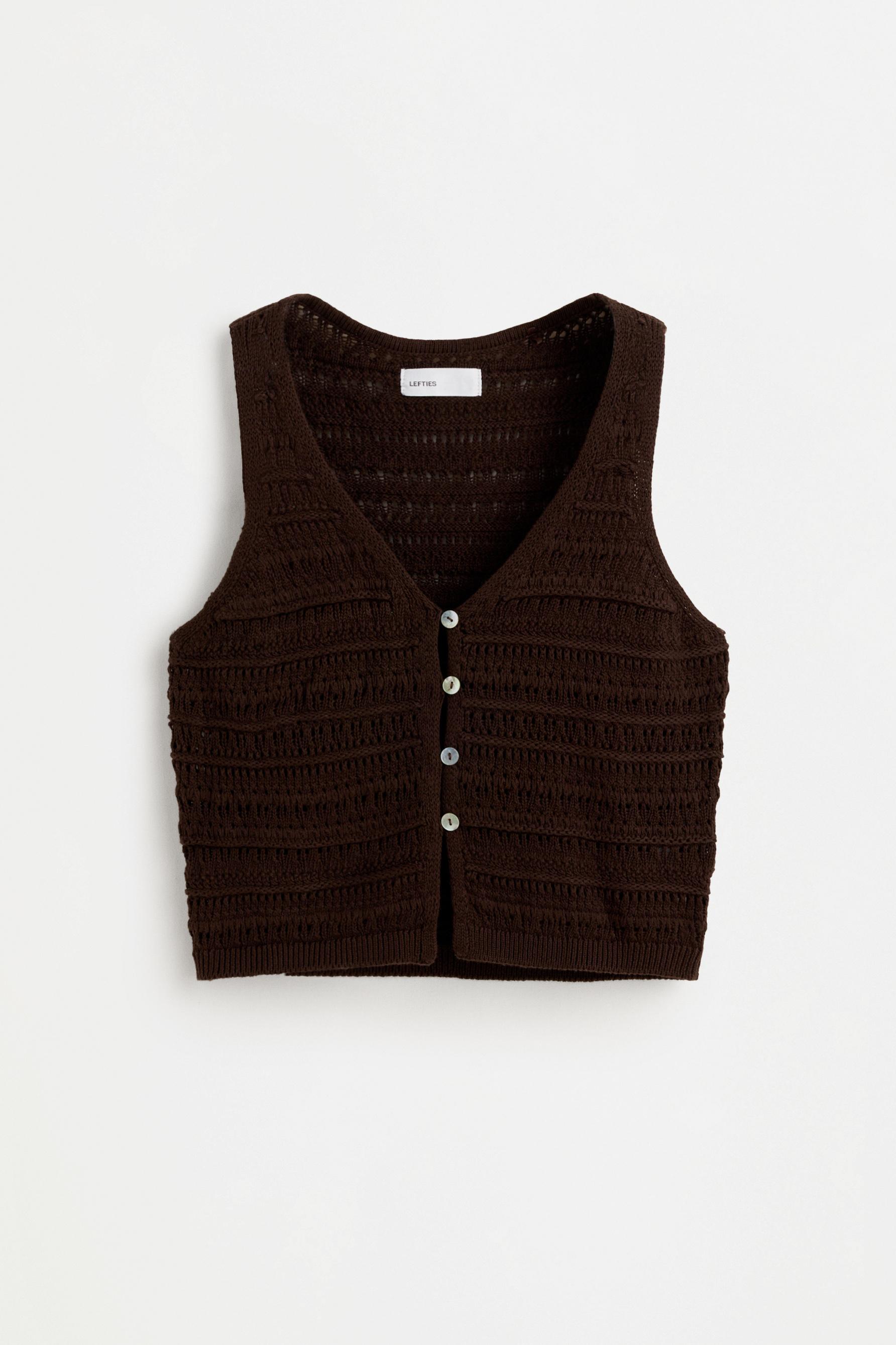 Cutwork knit top — DARK BROWN