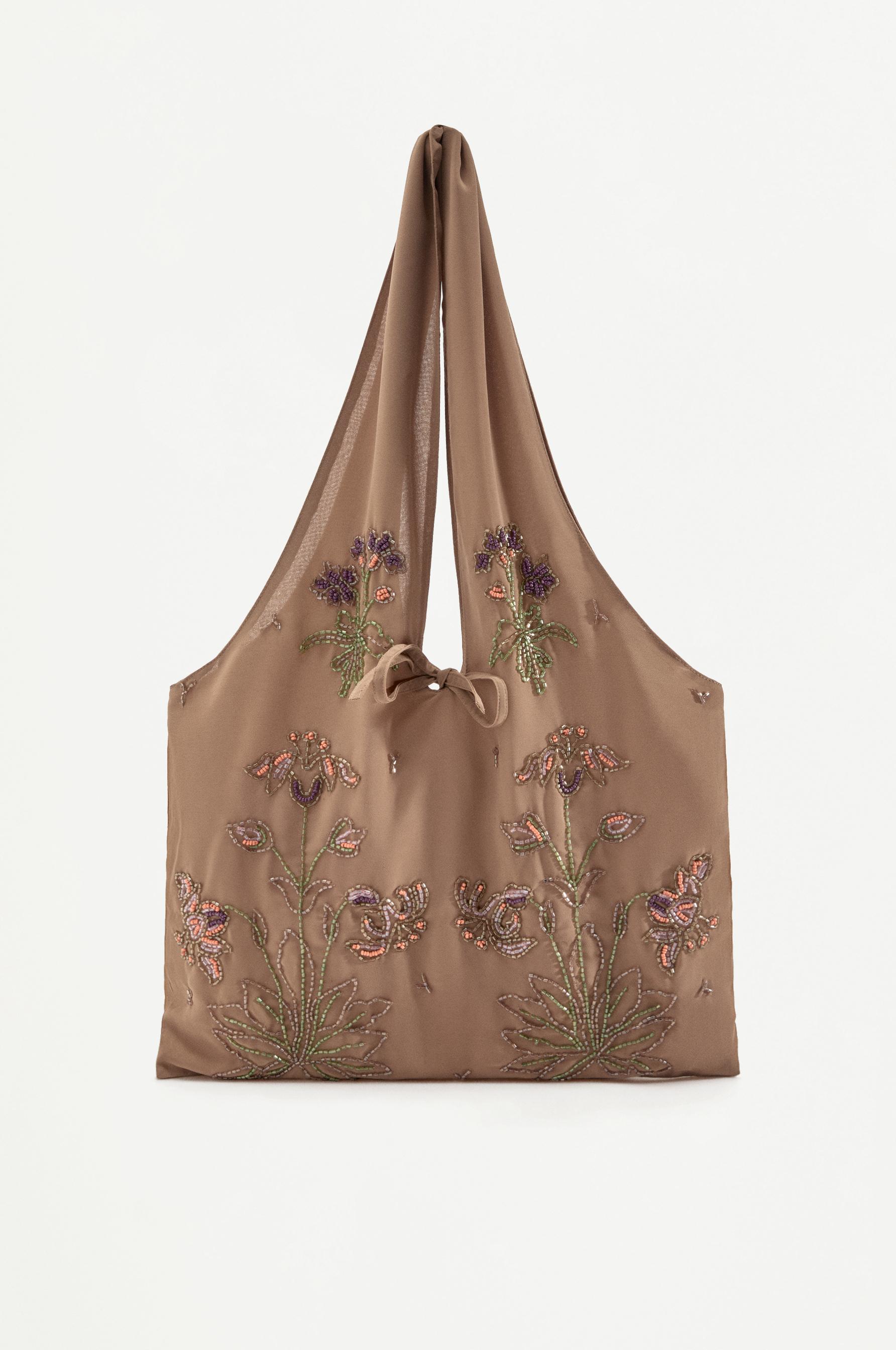 Beaded tote bag — KHAKI
