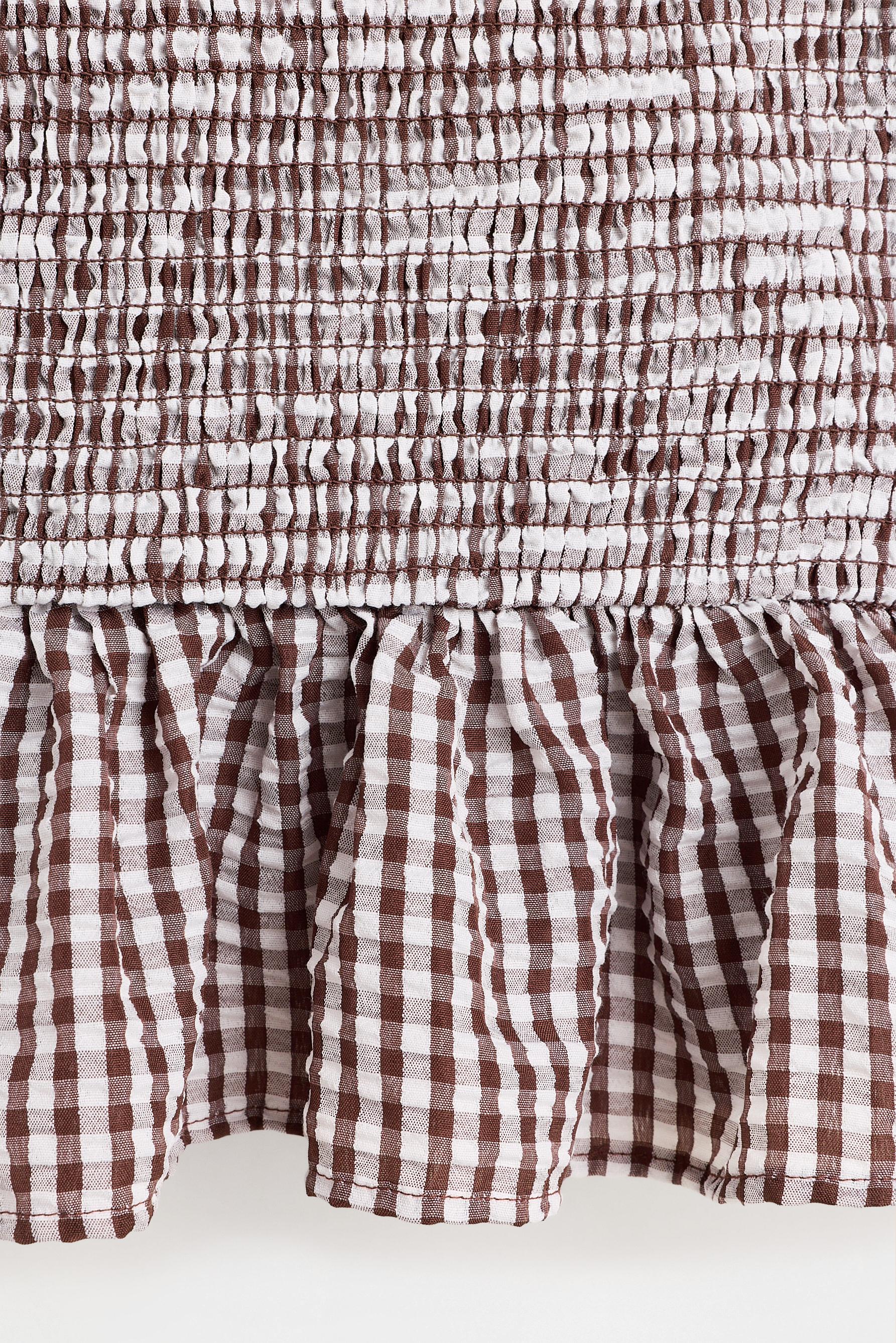 Smocked blouse — BROWN/WHITE