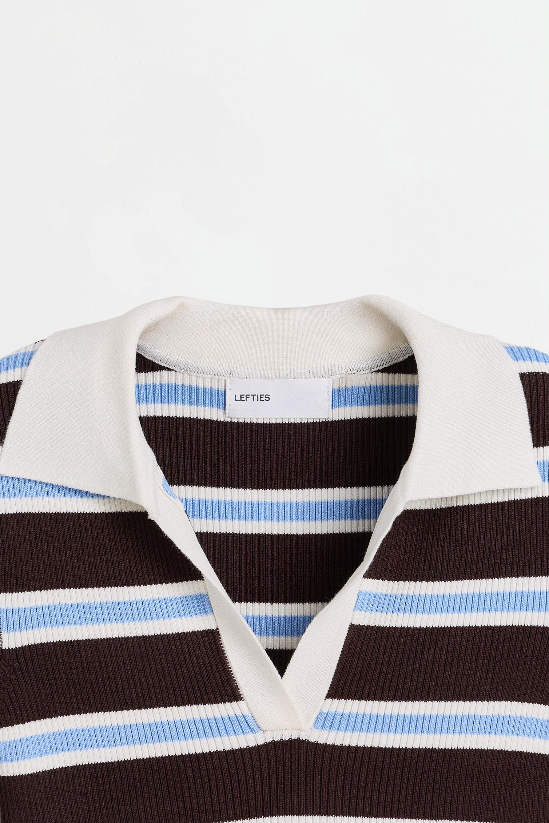 Basic rib knit polo shirt — BROWN/BLUE