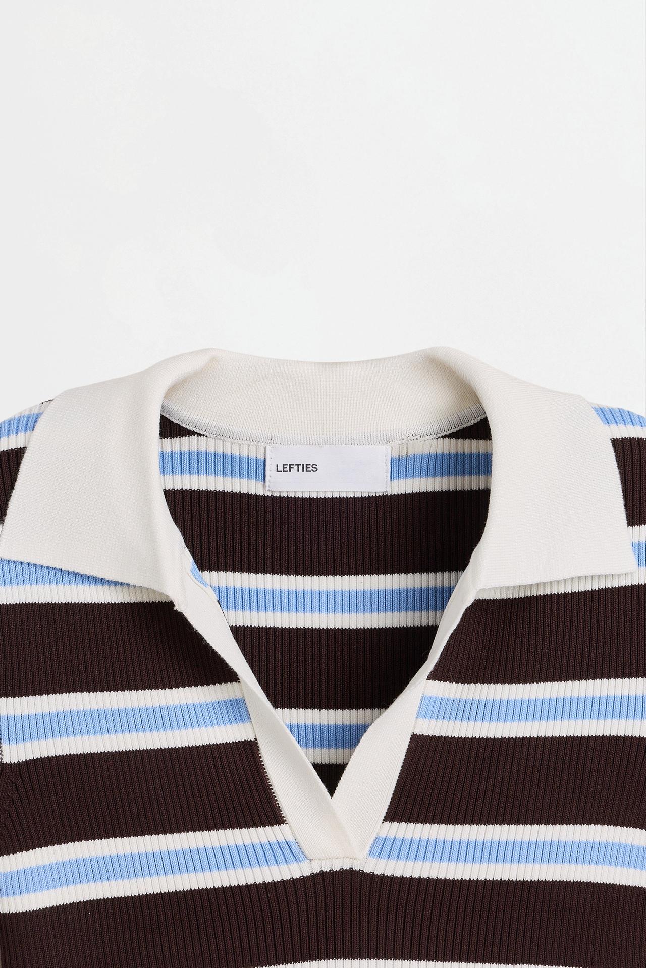 Basic rib knit polo shirt — BROWN/BLUE